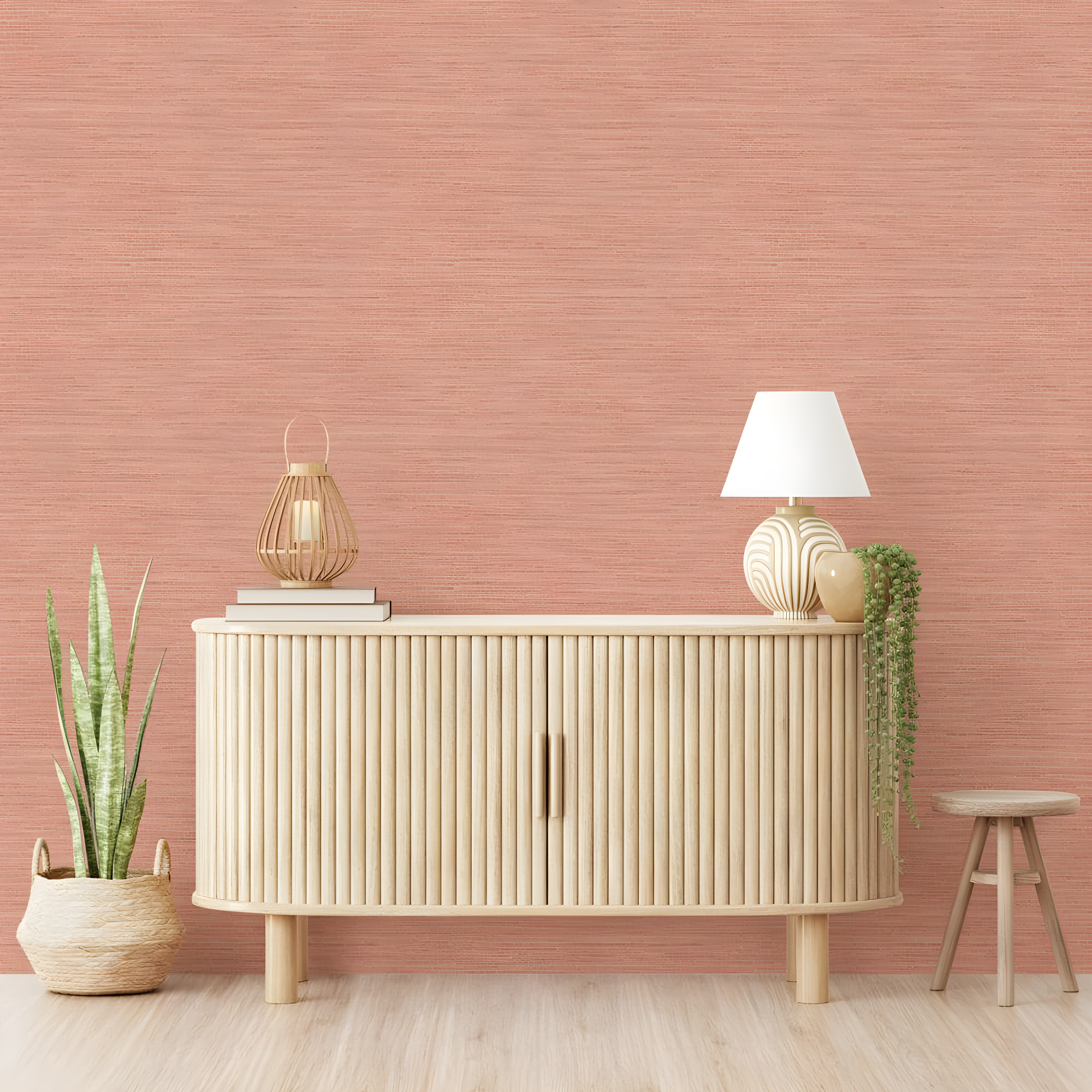 Tempaper & Co.® Fauz Horizontal Grasscloth Removable Peel and Stick Wallpaper, Textured Salmon, 28 sq. ft.: Vinyl, Prepasted