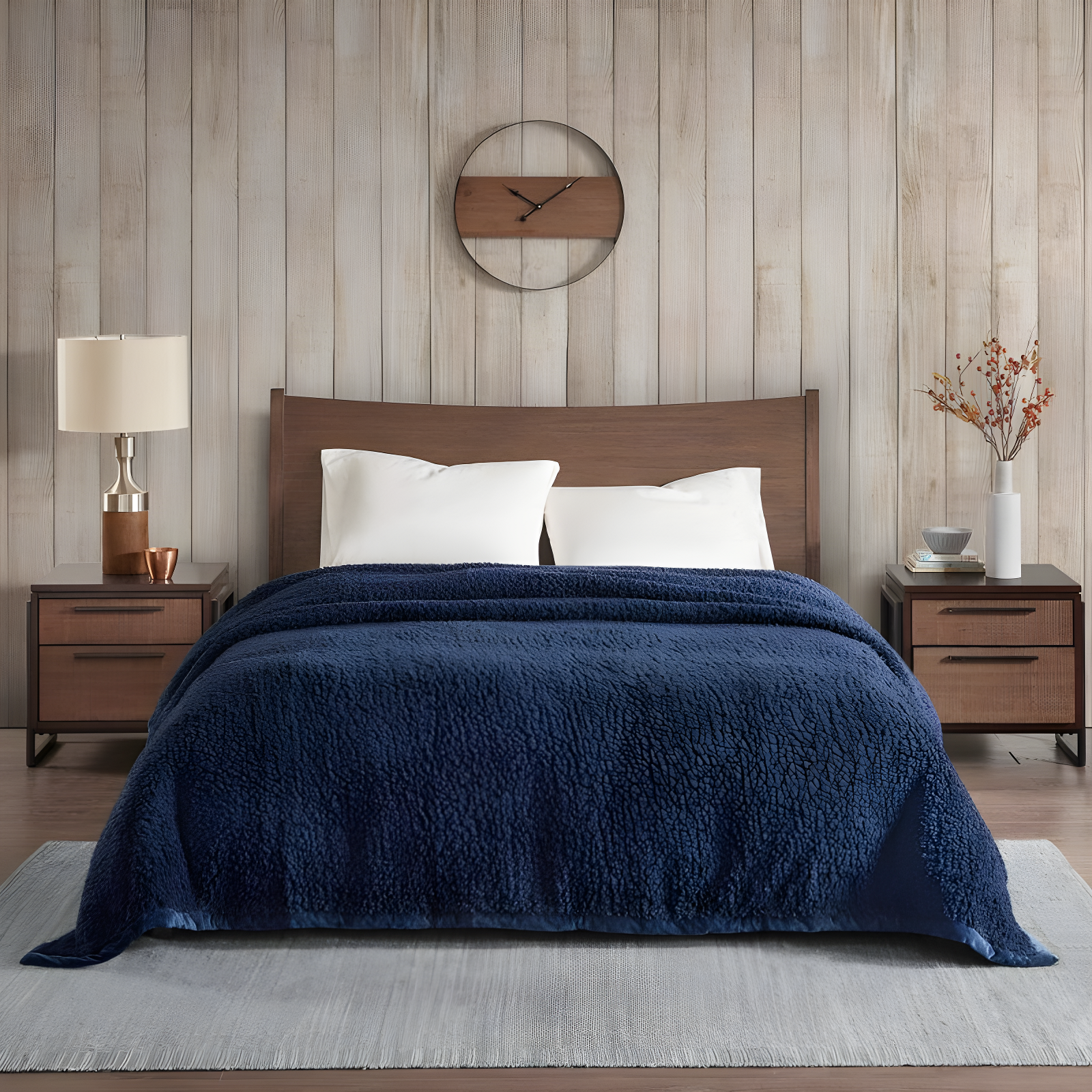 Twin Burlington Berber Bed Blanket Navy: Woolrich, Velvet Construction, OEKO-TEX Certified, Machine Washable