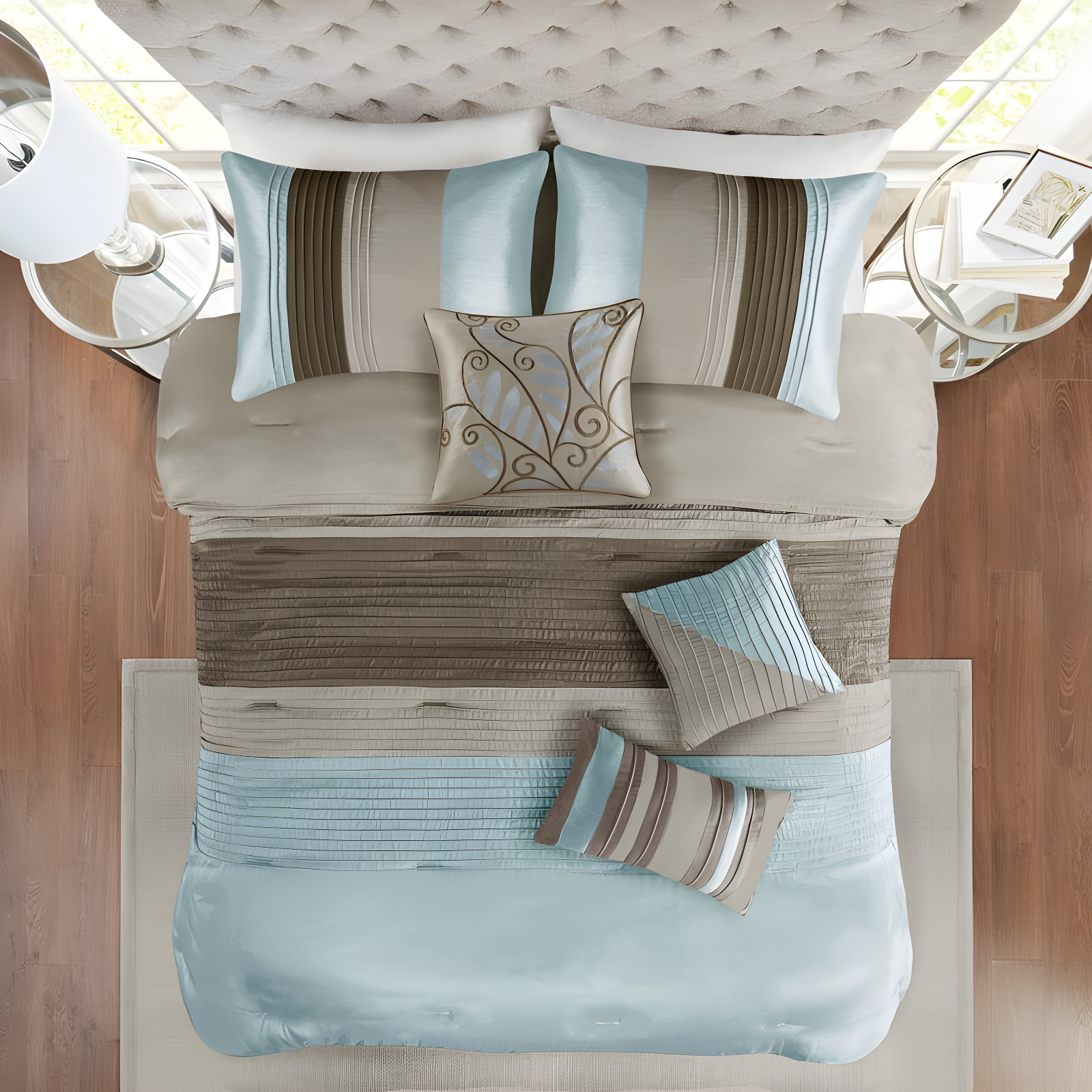 Madison Park Amherst 7 Piece Striped and Pleated Comforter Set