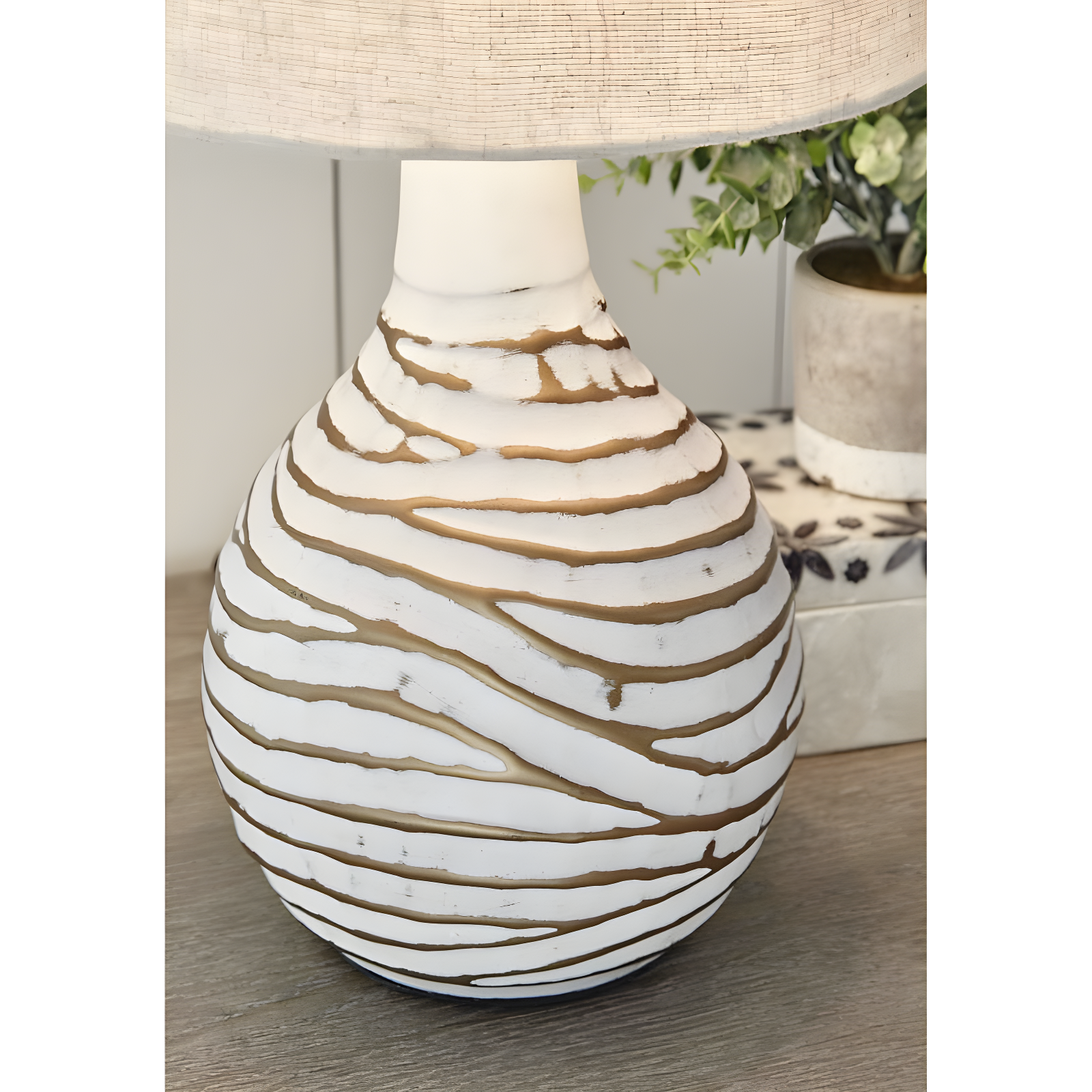 Aleela Table Lamp White/Gold - Signature Design by Ashley: Metallic Antiqued Finish, Drum Shade, 22.25" Height