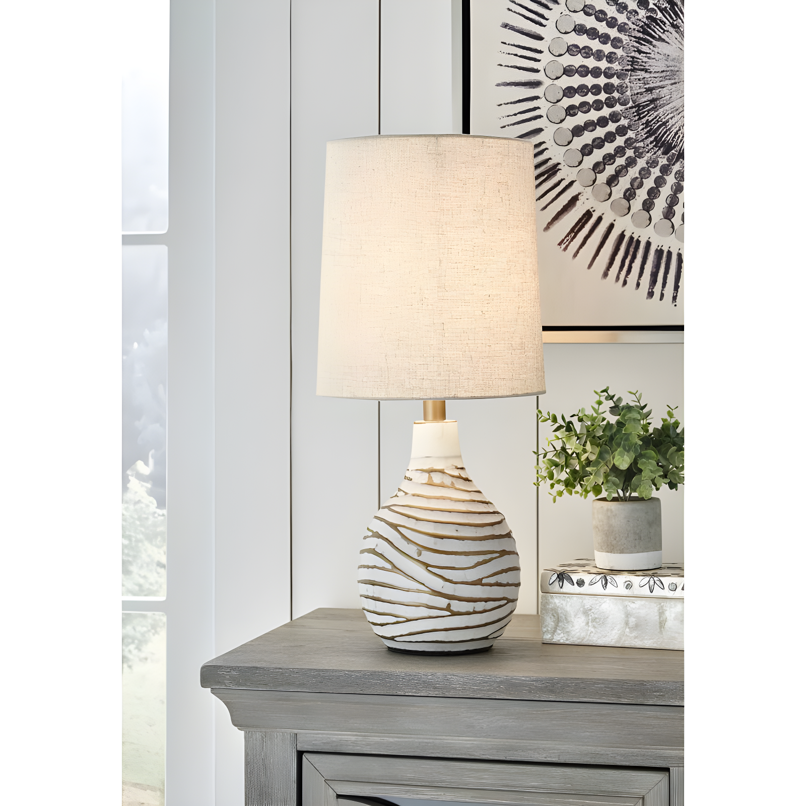 Aleela Table Lamp White/Gold - Signature Design by Ashley: Metallic Antiqued Finish, Drum Shade, 22.25" Height