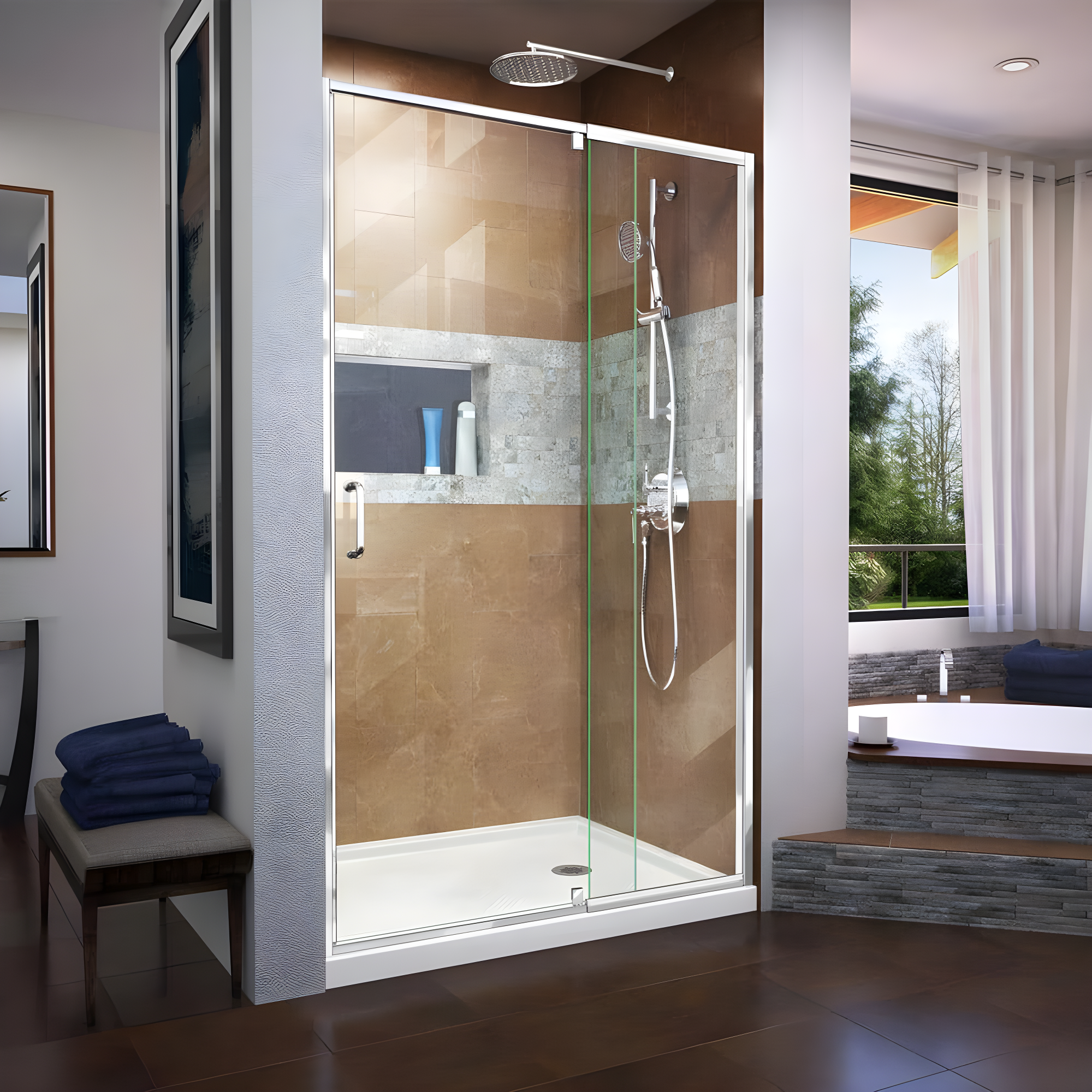 Flex 38" W x 72" H Pivot Semi-Frameless Shower Door