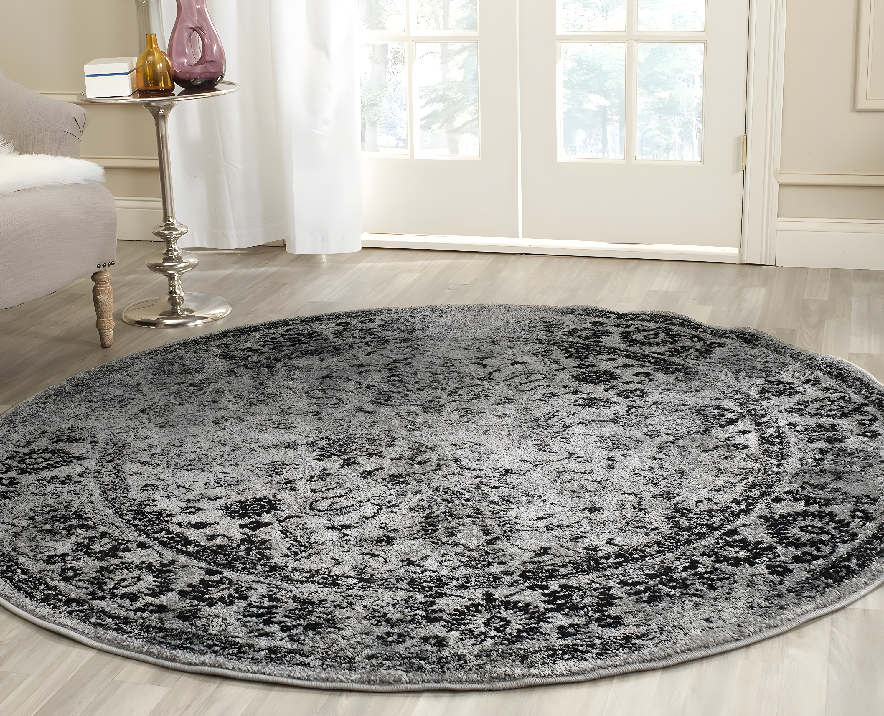 Adirondack ADR109 Machine Made Indoor Area Rug - Grey/Black - 8' Round - Safavieh