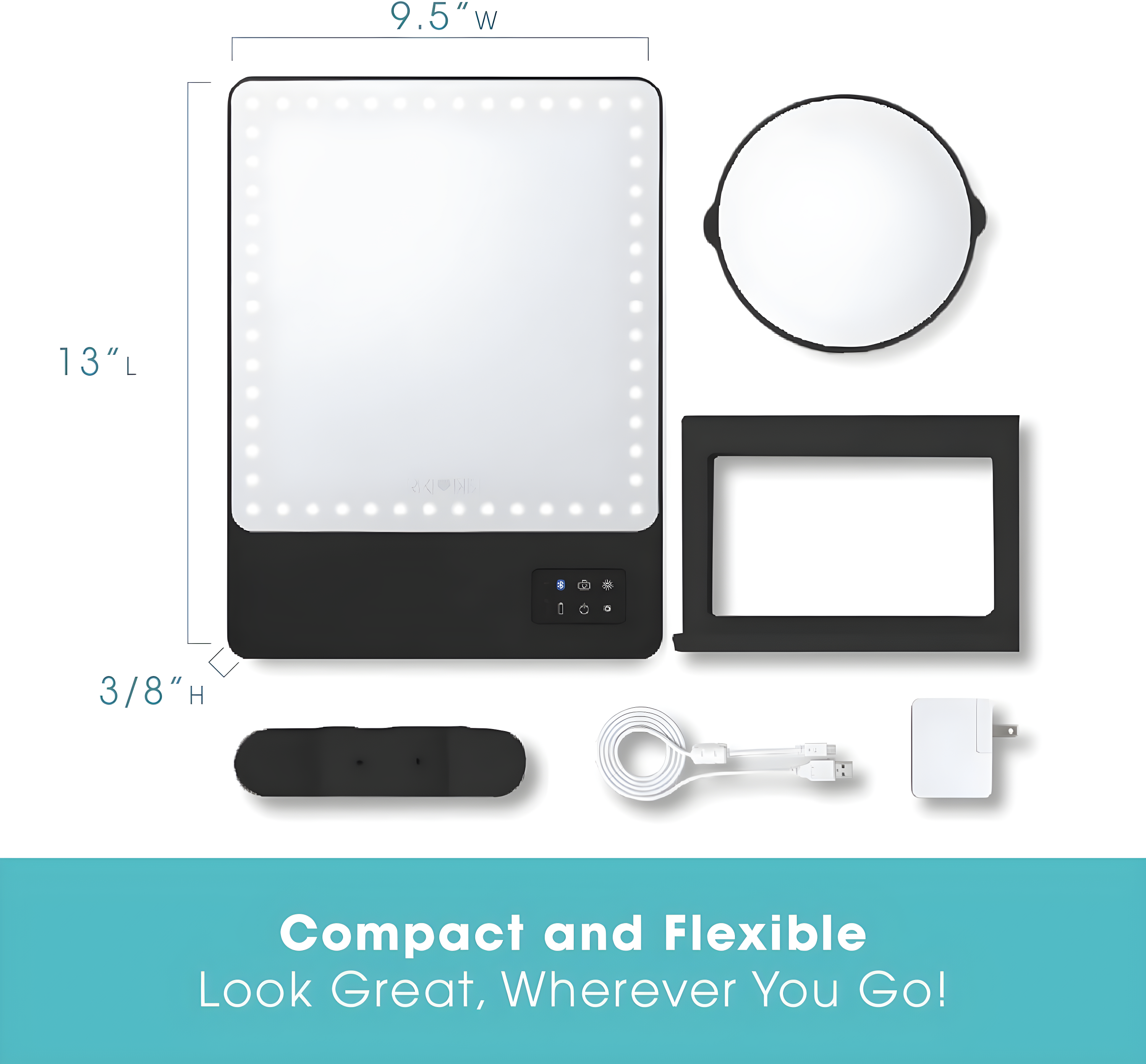 Glamcor RIKI LOVES RIKI RIKI SKINNY Portable 13 x 9.5-Inch Vanity Mirror (Black)