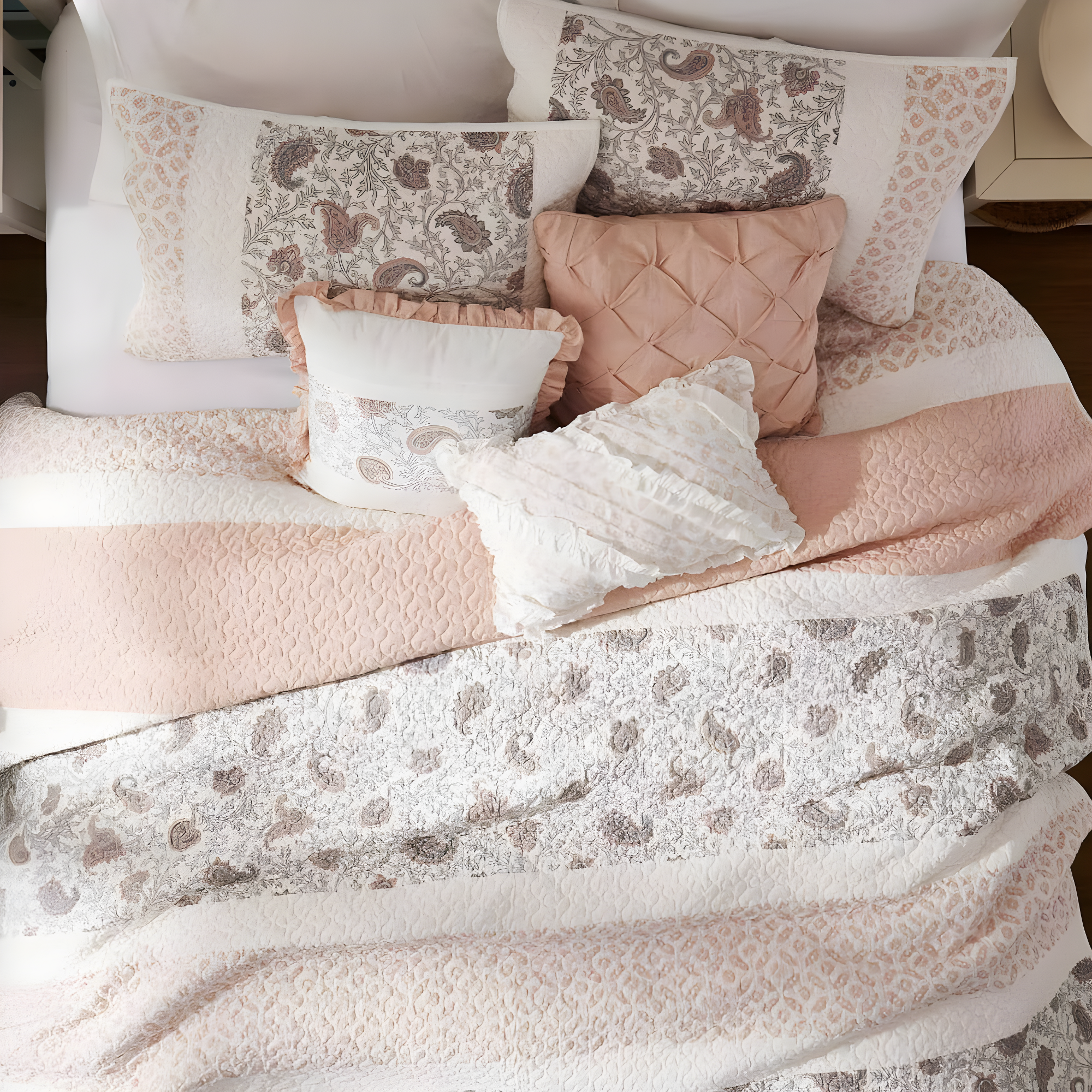 Madison Park Dawn 6 Piece Cotton Percale Quilt Set with Throw Pillows