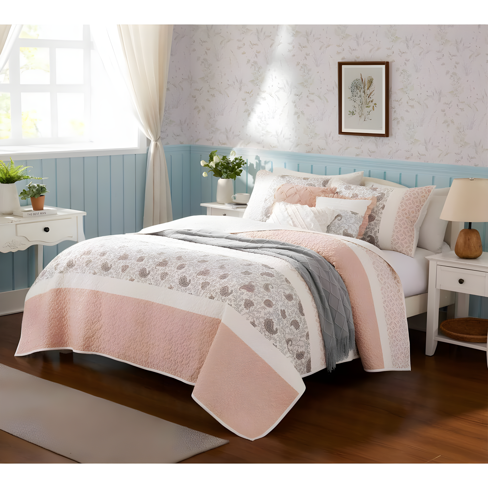 Madison Park Dawn 6 Piece Cotton Percale Quilt Set with Throw Pillows