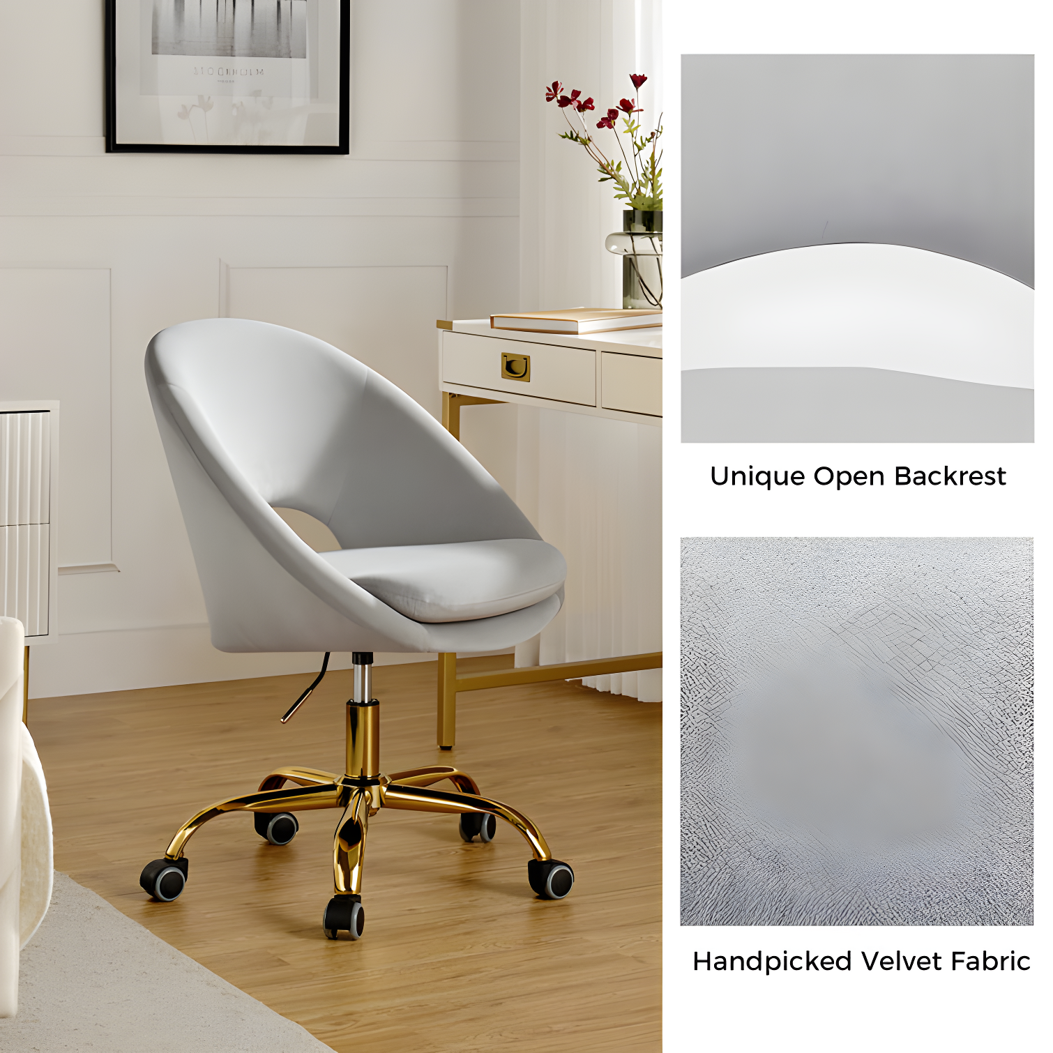 Louise Velvet Modern Task Chair with Ergonomic Design