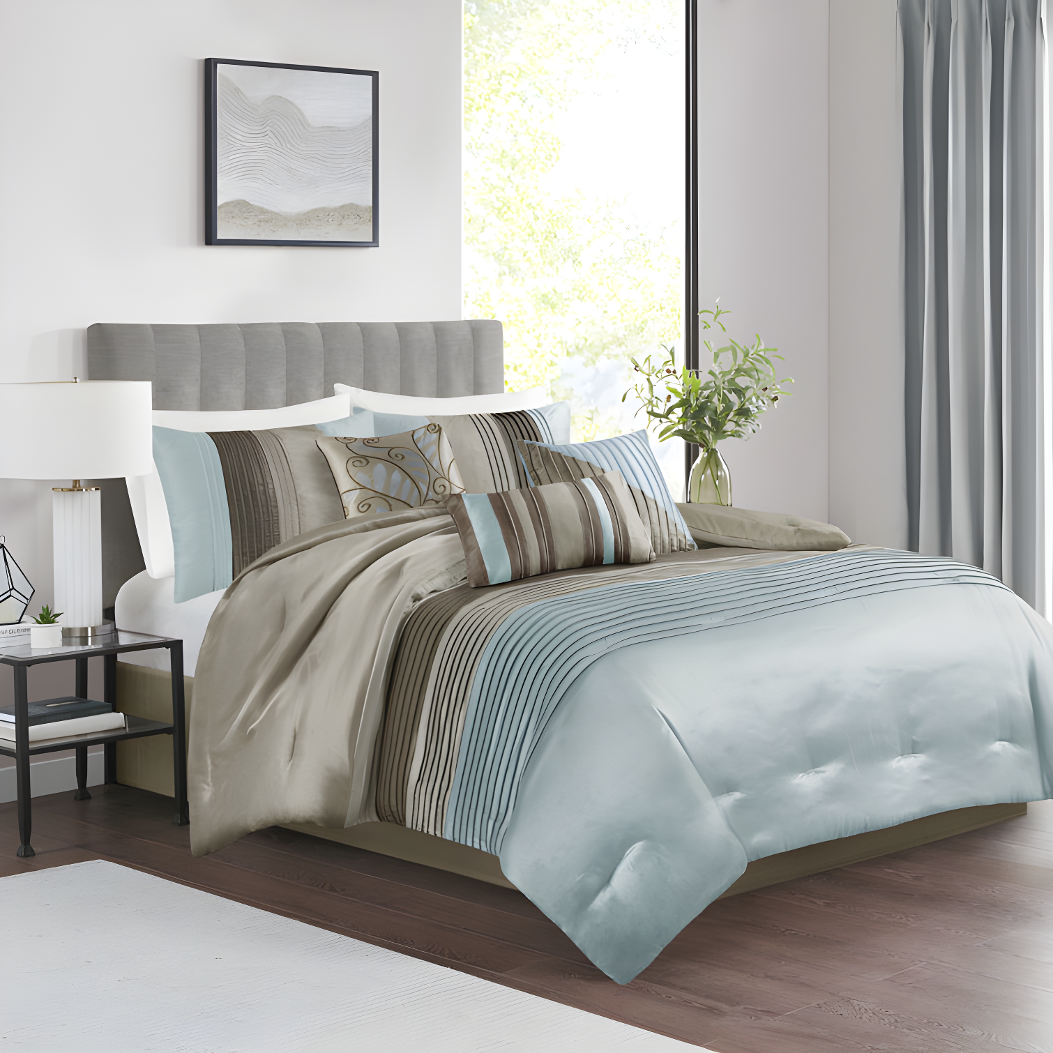 Madison Park Amherst 7 Piece Striped and Pleated Comforter Set