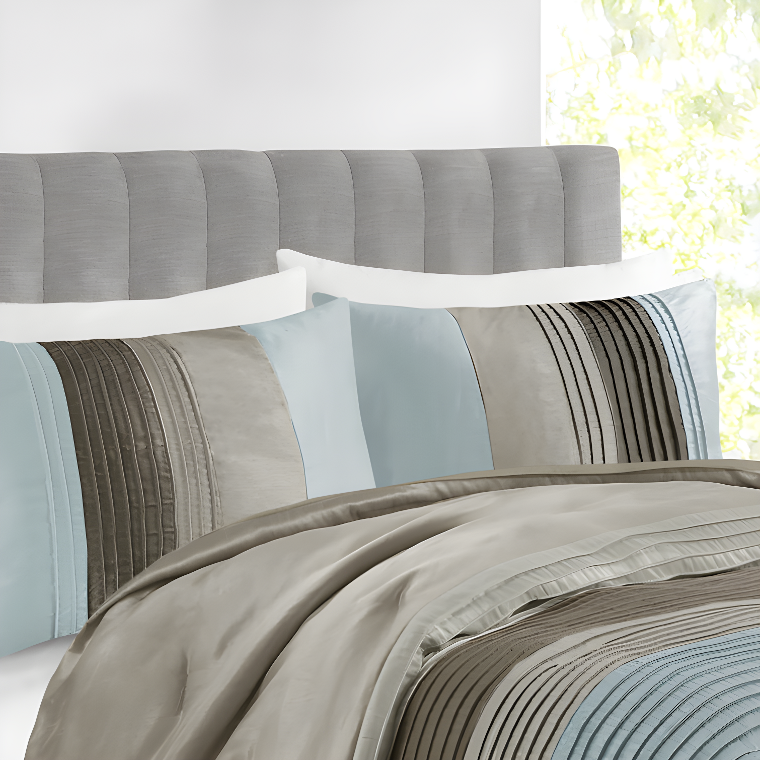 Madison Park Amherst 7 Piece Striped and Pleated Comforter Set