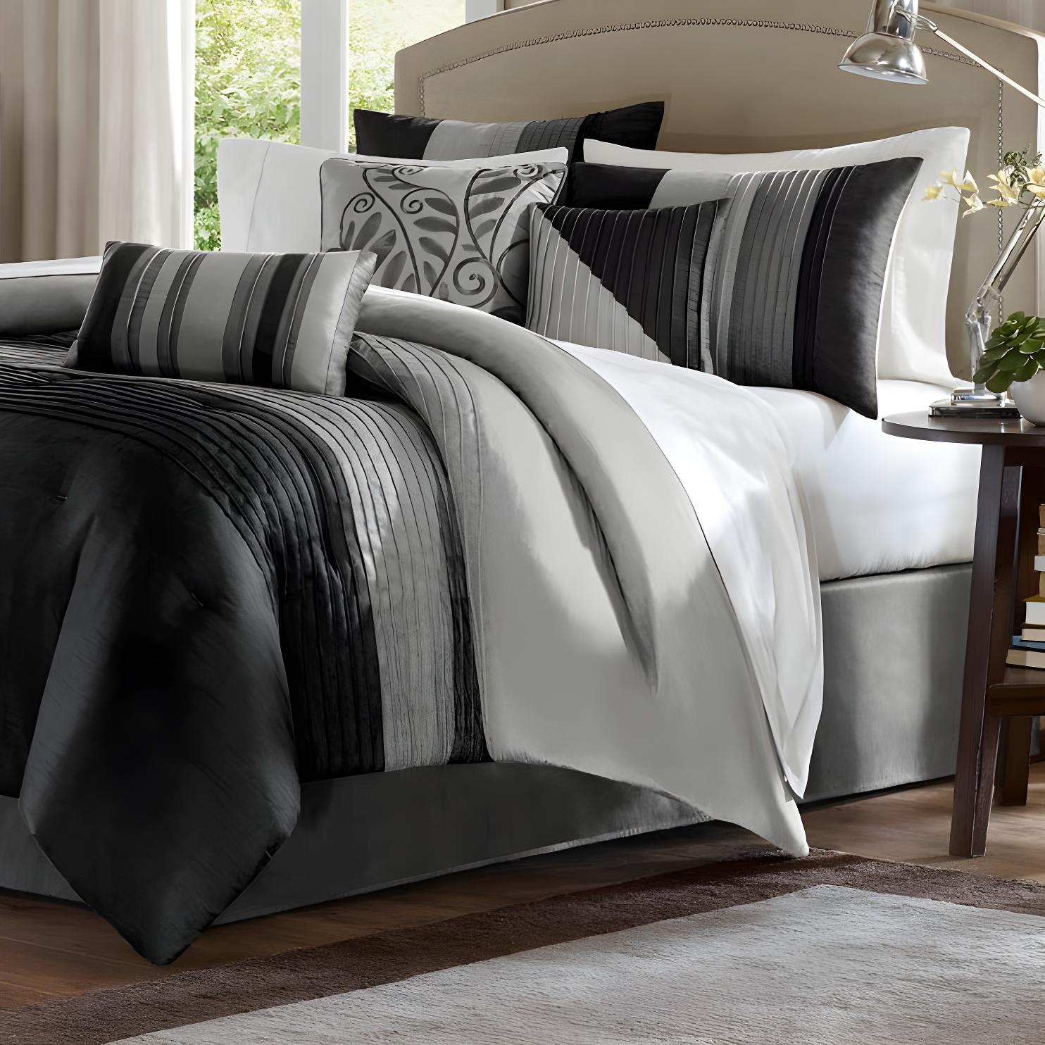 Madison Park Amherst 7 Piece Striped and Pleated Comforter Set