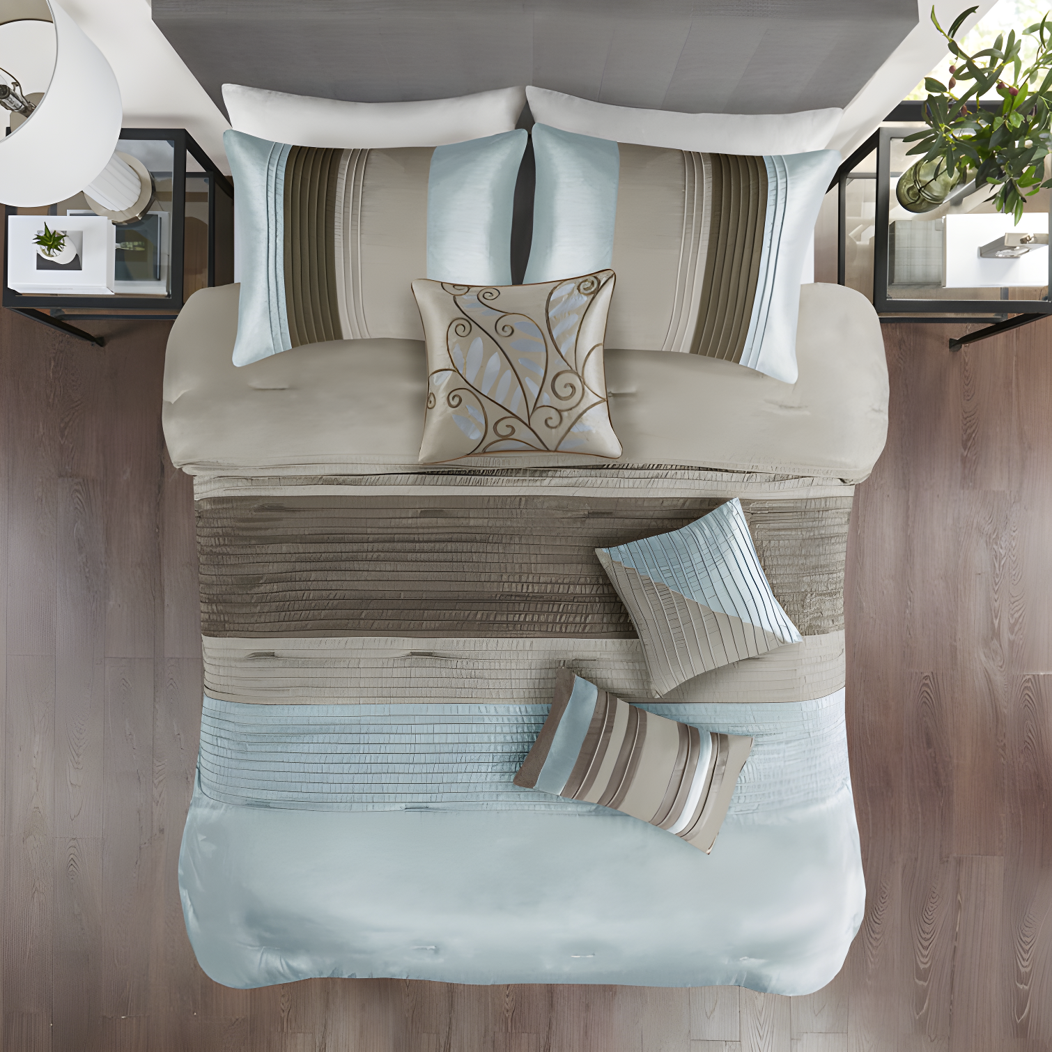 Madison Park Amherst 7 Piece Striped and Pleated Comforter Set