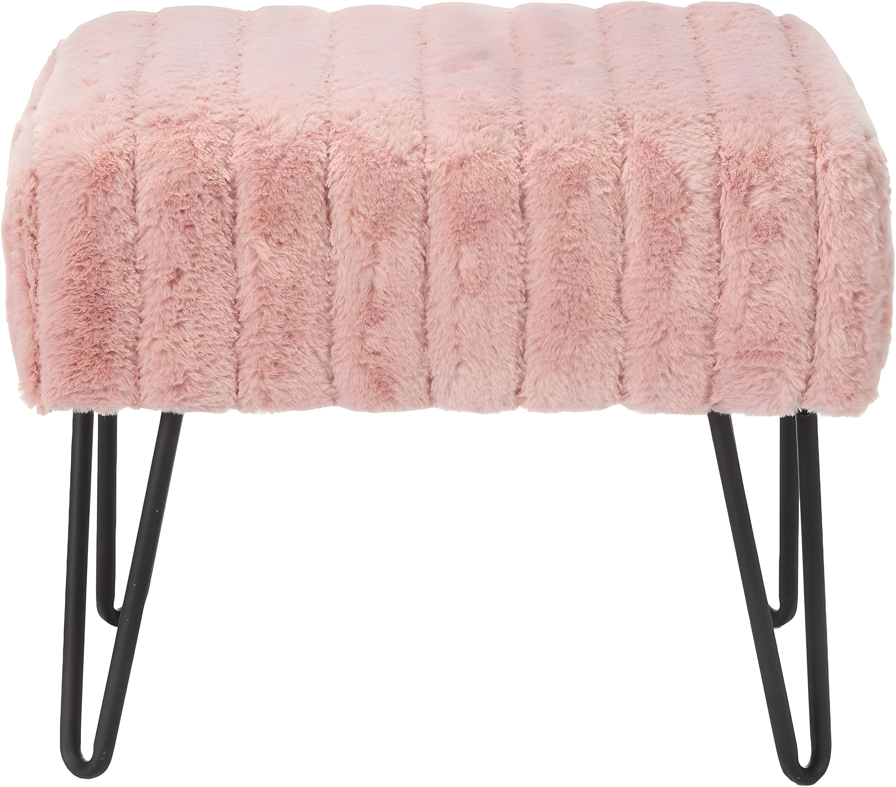 Home Soft Things Super Soft Faux-Fur Upholstered Stool Ottoman, Rose Smoke, 19"x13"x17"