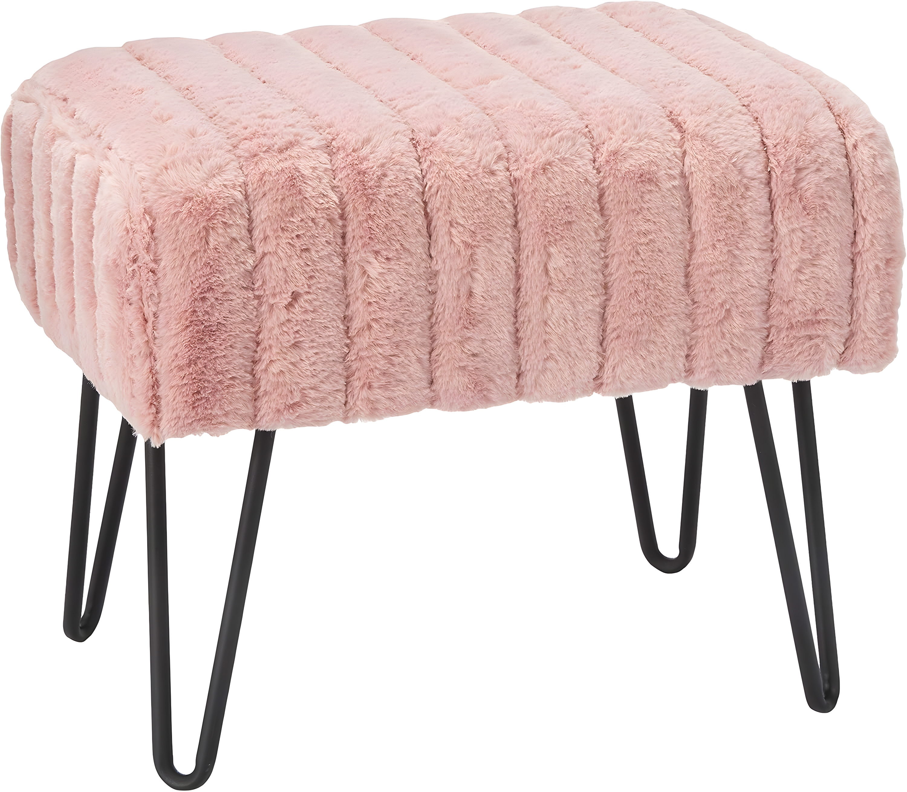Home Soft Things Super Soft Faux-Fur Upholstered Stool Ottoman, Rose Smoke, 19"x13"x17"