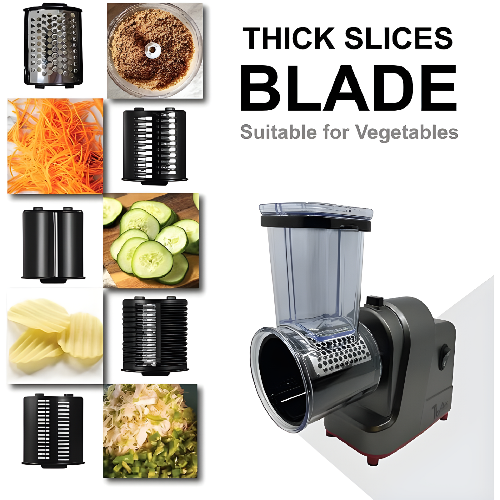 Ttak HOUSEWARE Electric Cheese Grater, 250W Professional Electric Slicer Shredder, One-Touch Control Electric Salad Machine Fruits, Vegetables, Cheeses, Salad Maker 5 Attachments Food Processor