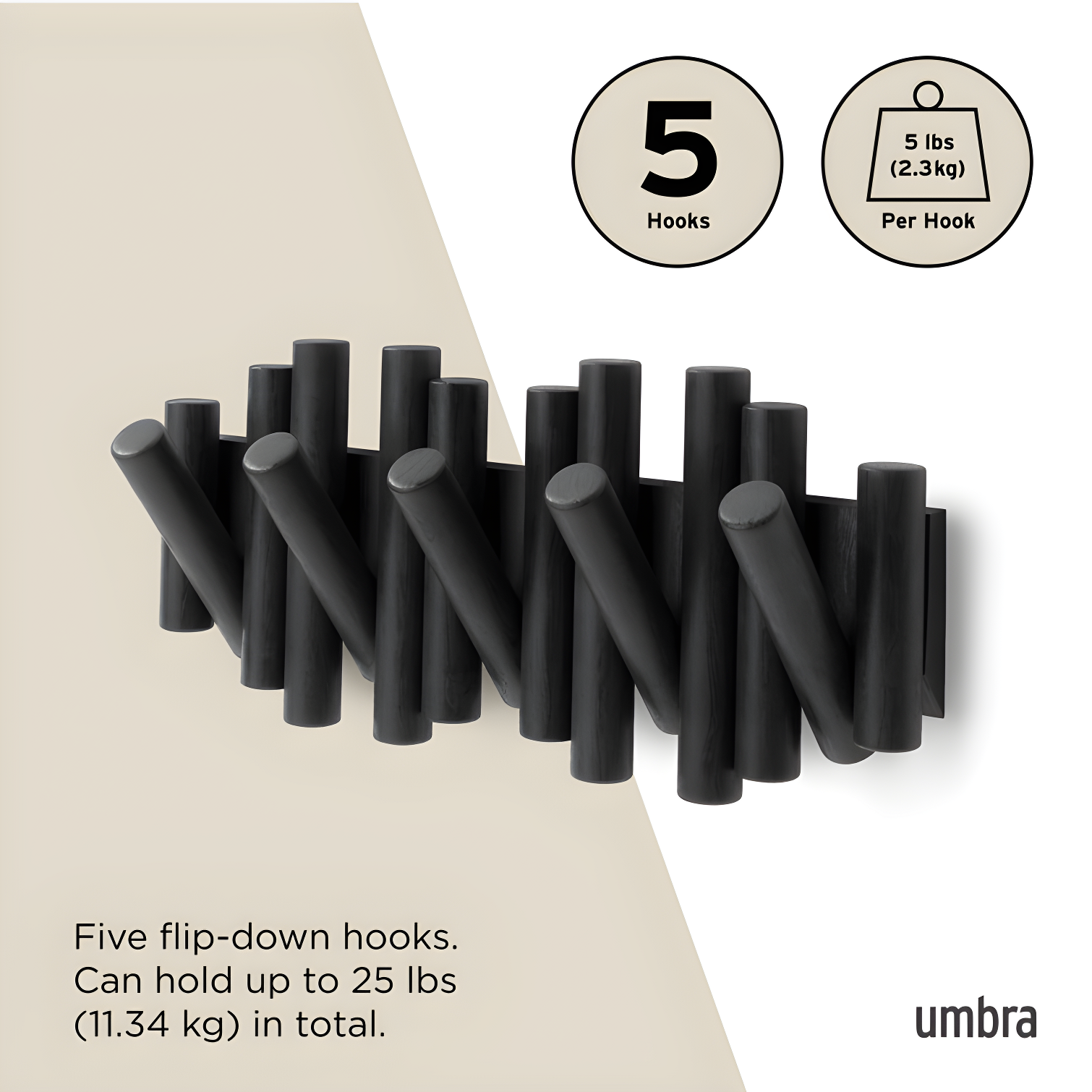 5 - Hook Solid Wood Coat Rack