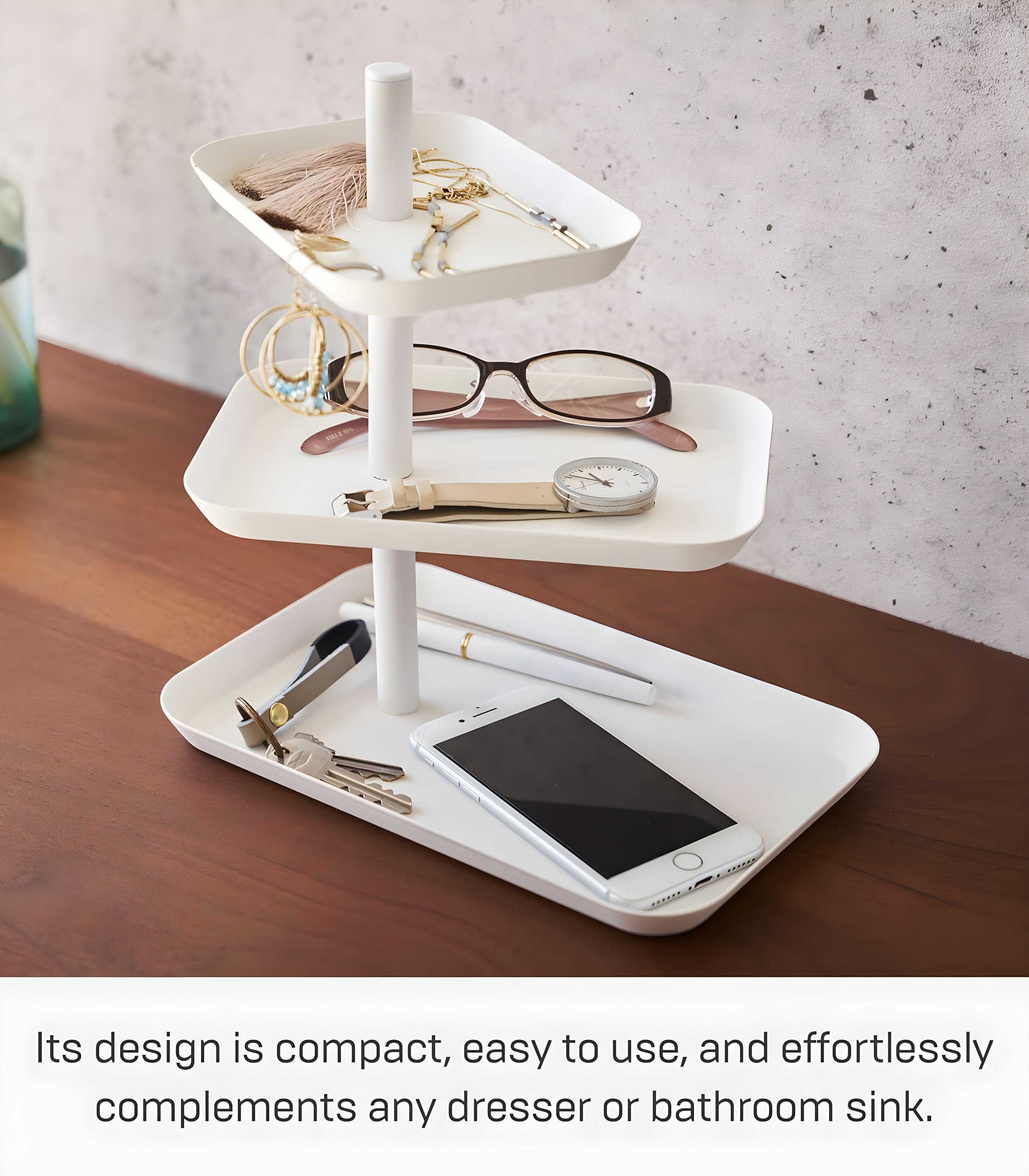 Yamazaki Home 3-Tier Accessory Tray - Jewelry Holder & Storage Organizer, Steel