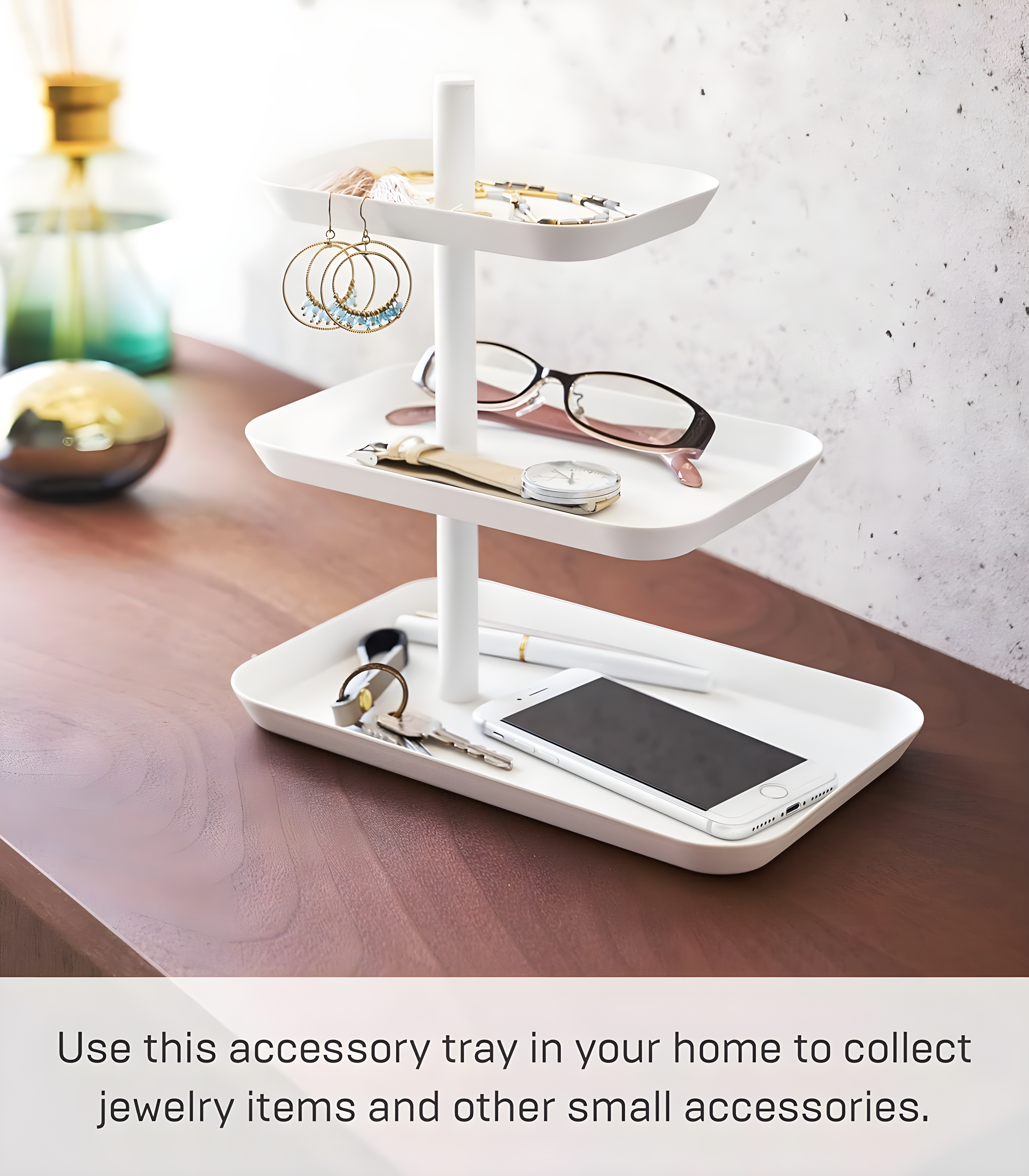 Yamazaki Home 3-Tier Accessory Tray - Jewelry Holder & Storage Organizer, Steel