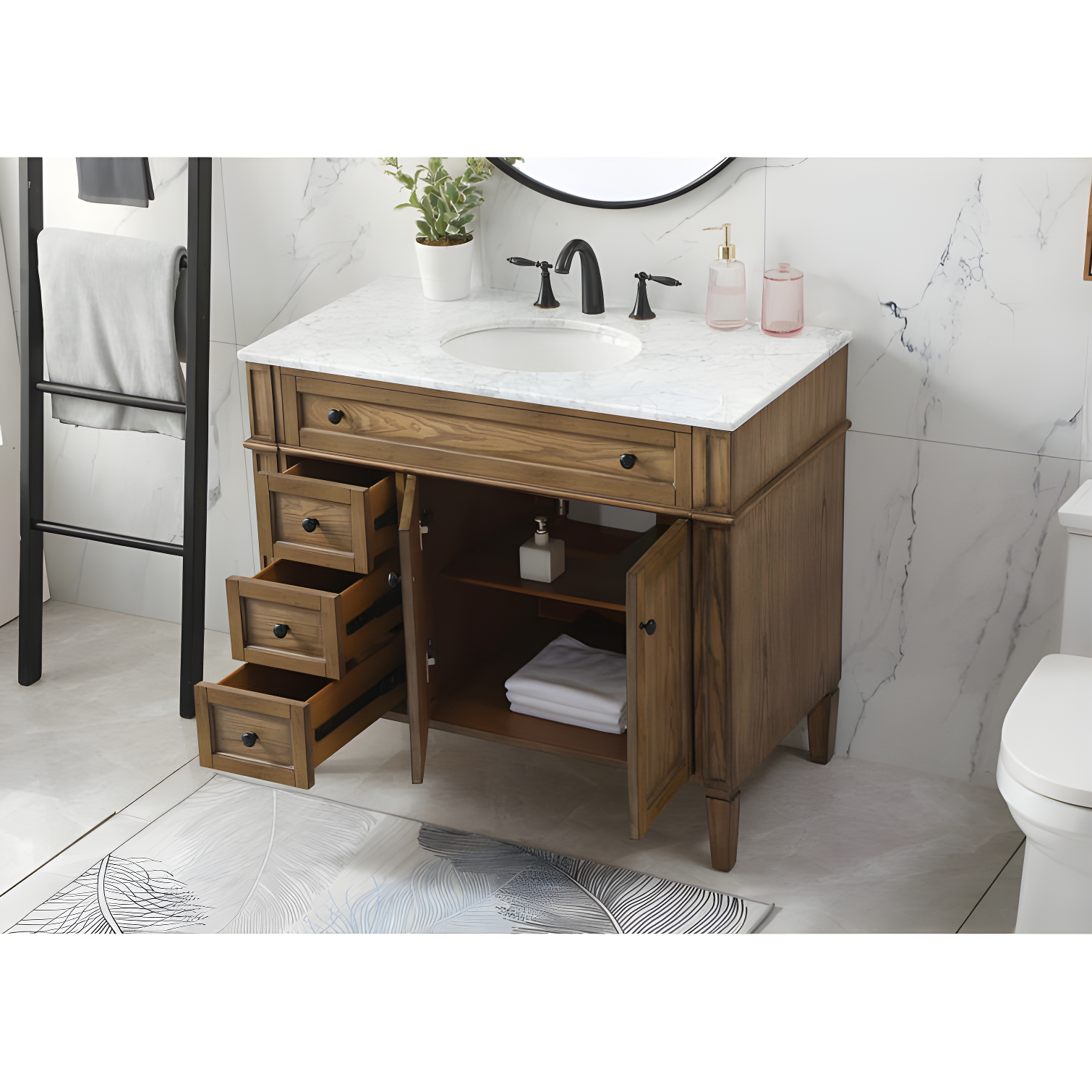 Rukie 40" Free-Standing Single Bathroom Vanity Set with Marble Vanity Top