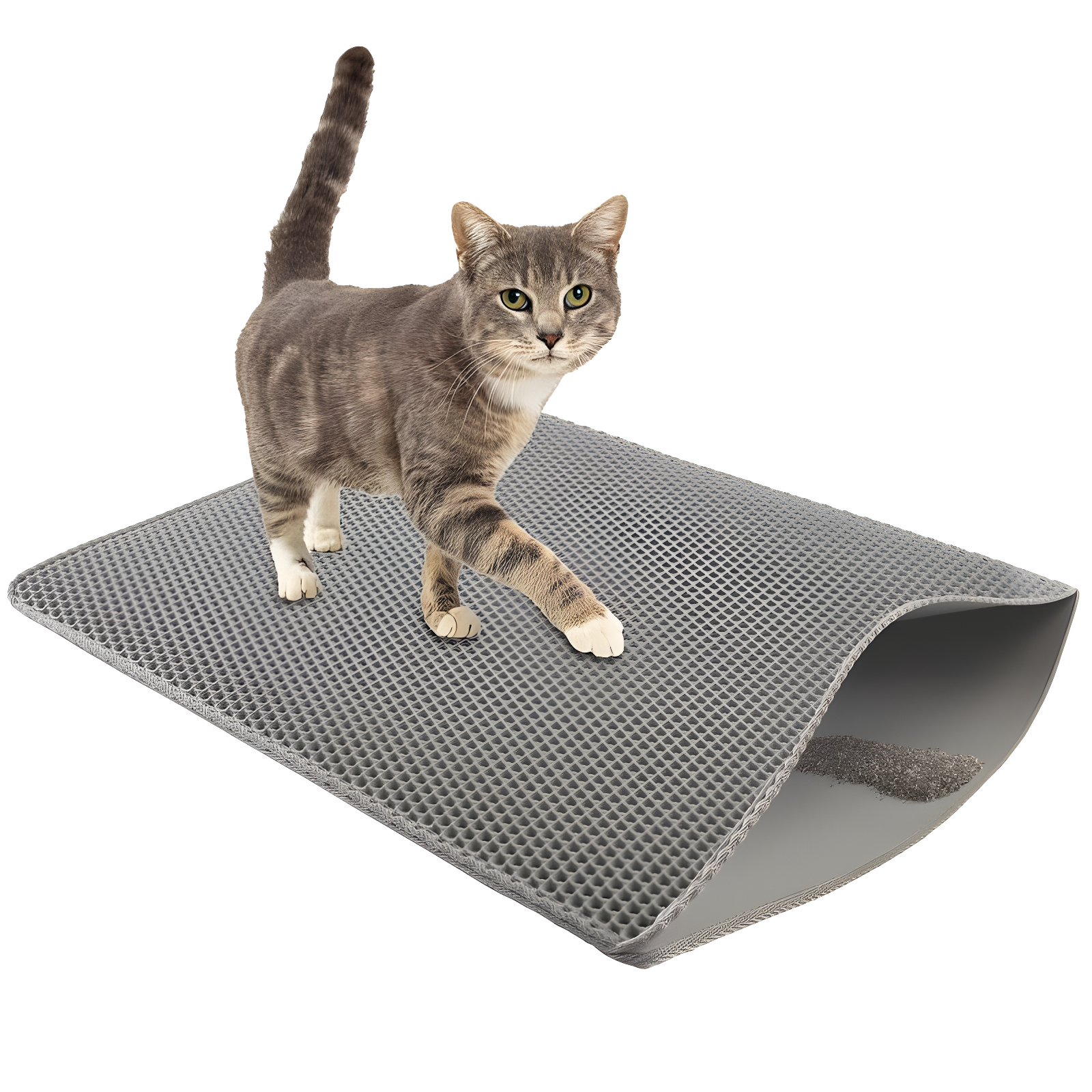 Cat Litter Mat - 30x24 Waterproof Litter Box Mat with Dual-Layer Honeycomb Design for Trapping Litter - Slip-Resistant Cat Mat