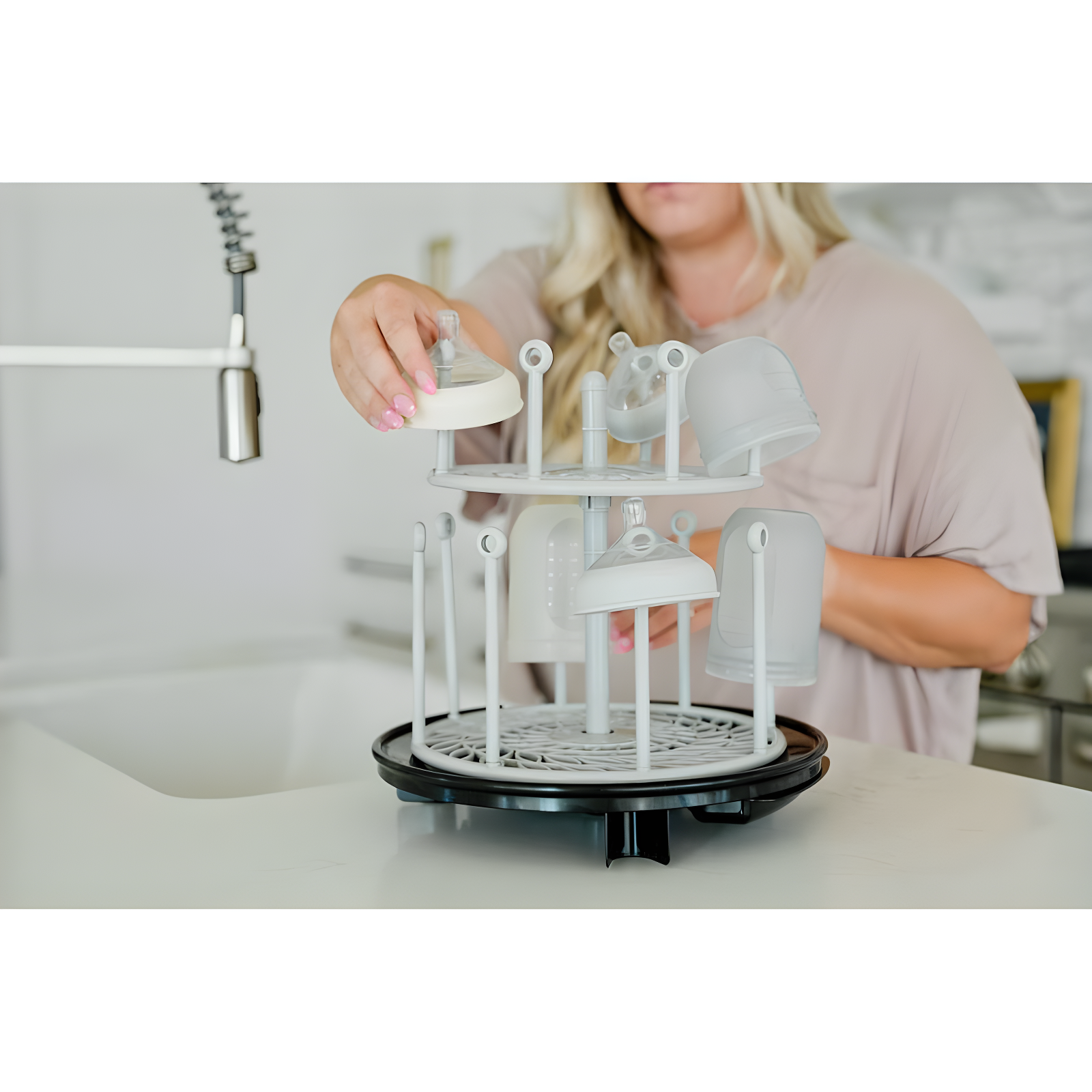 The First Years Plastic Spin Stack Bottle Drying Rack Black