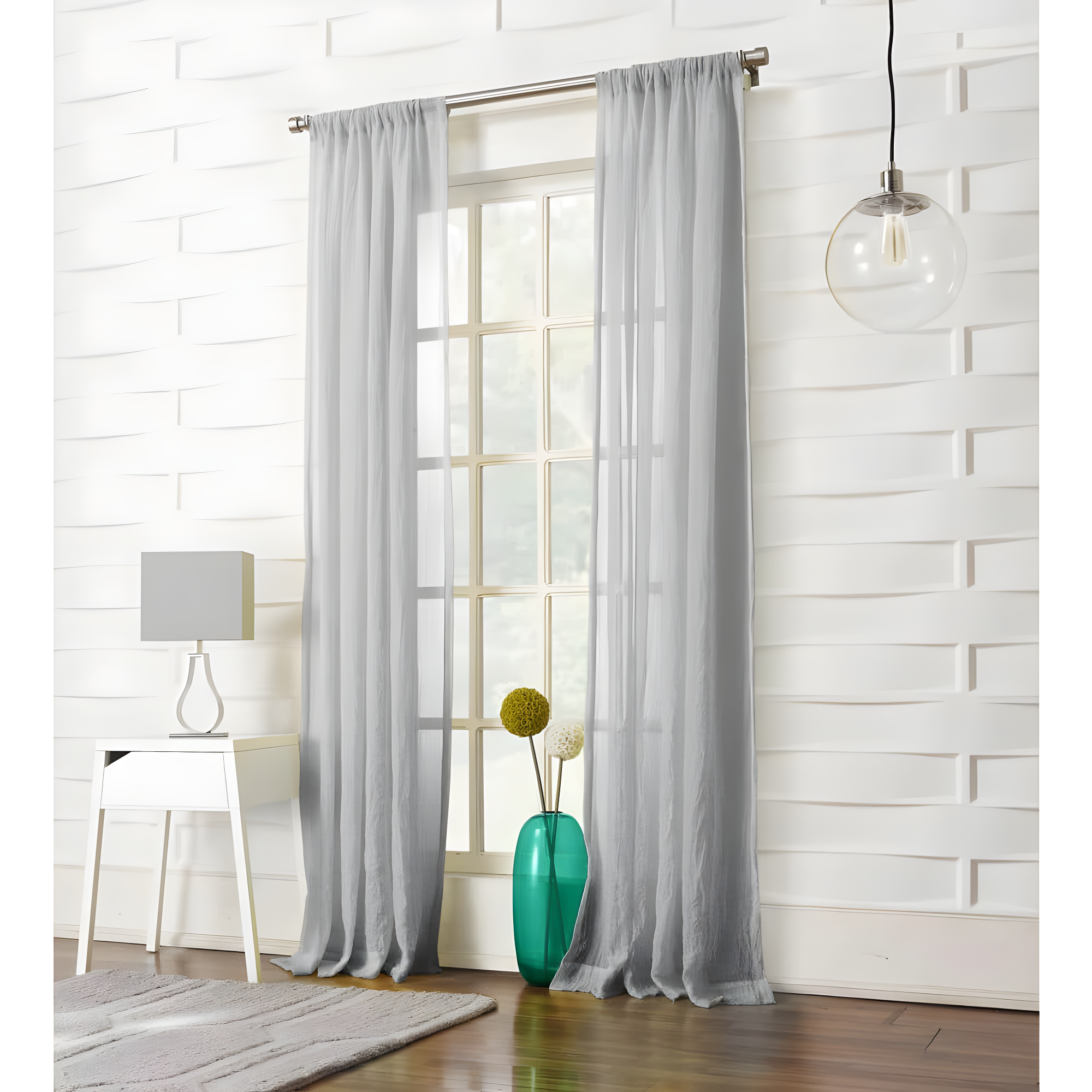 50"x84" No. 918 Sheer Avril Crushed Texture Rod Pocket Curtain Panel Gray: Light Filtering, Machine Washable, Polyester