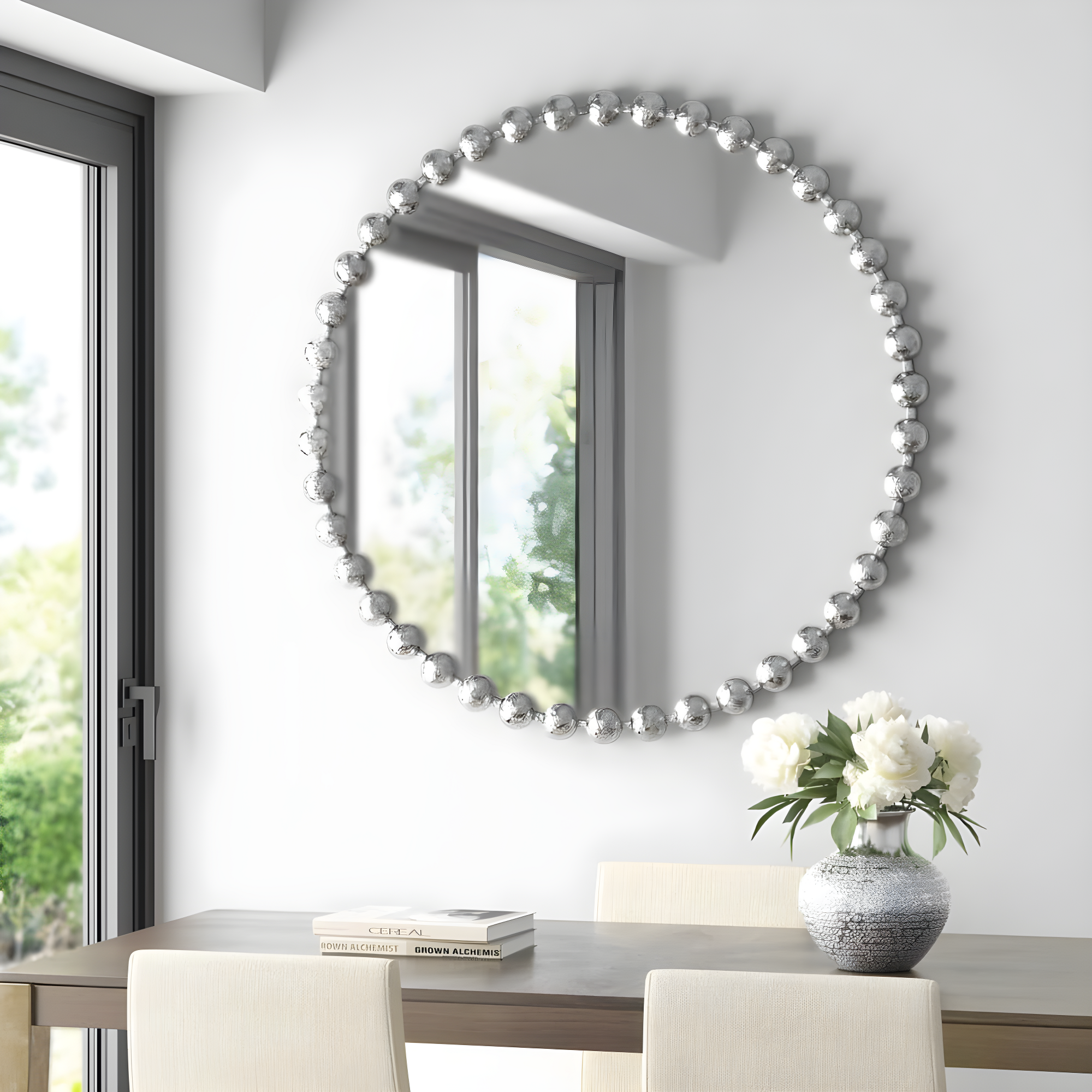 Marlowe Beaded Round Metal Wall Mirror