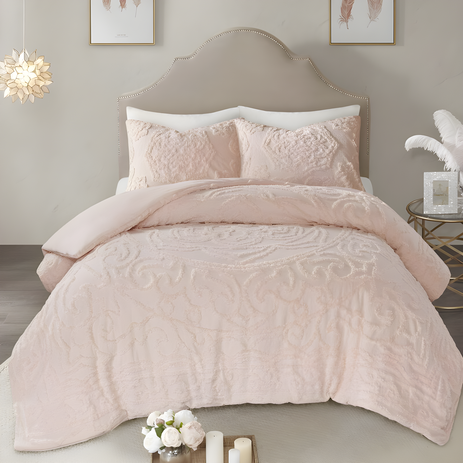 Madison Park Laetitia Tufted Chenille Cotton Medallion Fringe Coverlet Set