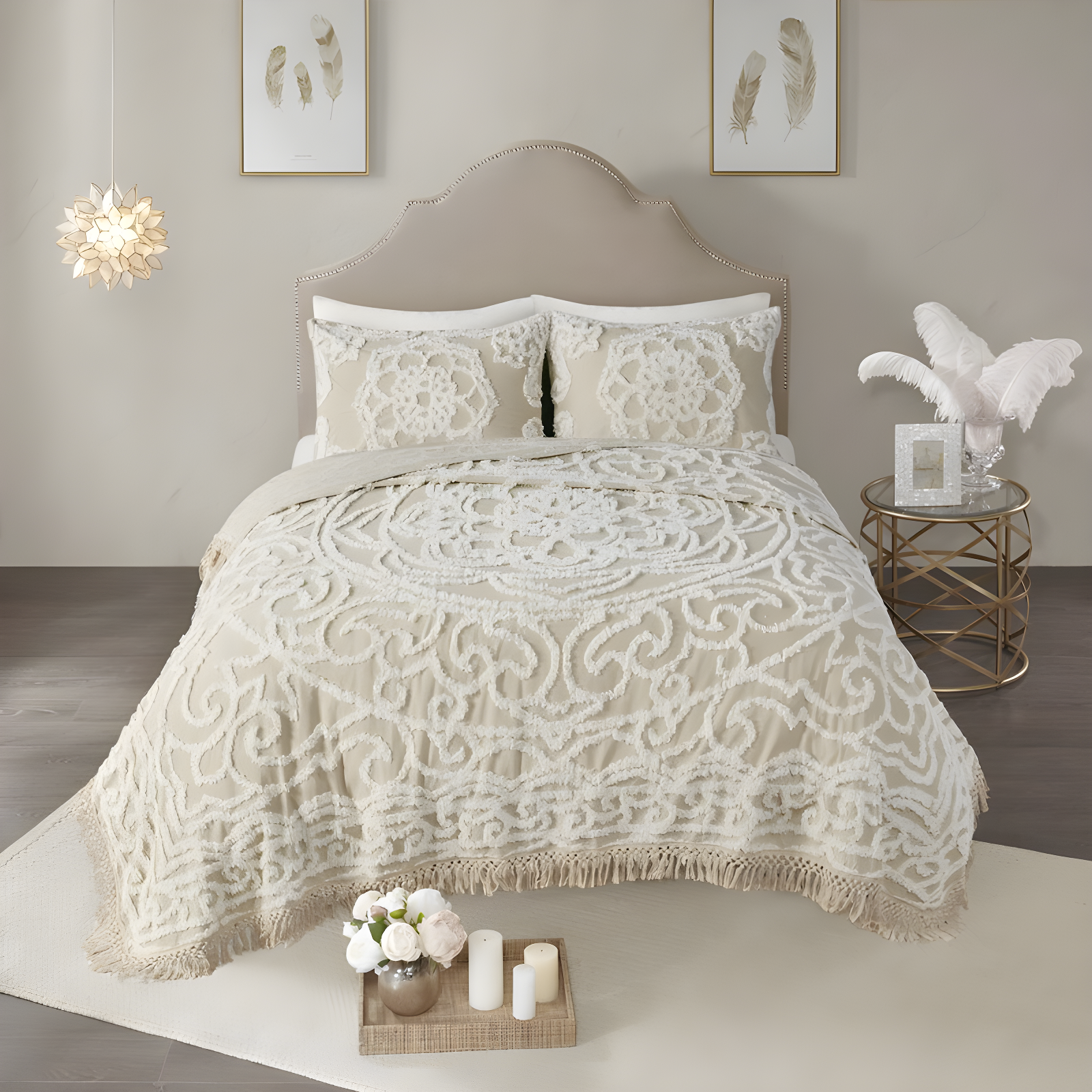 Madison Park Laetitia Tufted Chenille Cotton Medallion Fringe Coverlet Set
