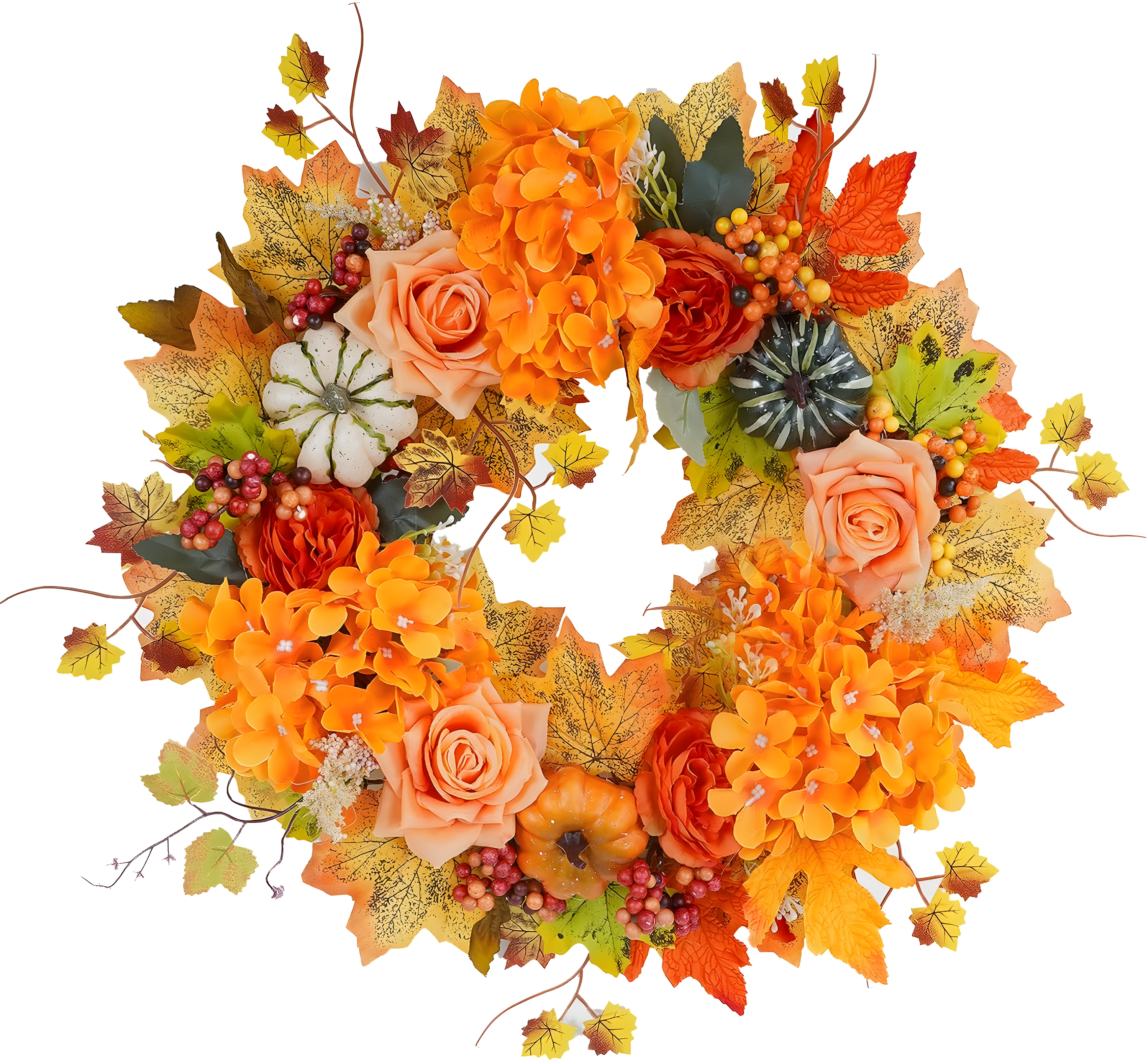Fall Wreath 20’’ Autumn Front Door Wreath Harvest Wreath with Sunflower Pumpkins Berries Maple Leaves Daisies for Outside Indoor Home Wall Festival Thanksgiving Autumn Farmhouse Decor