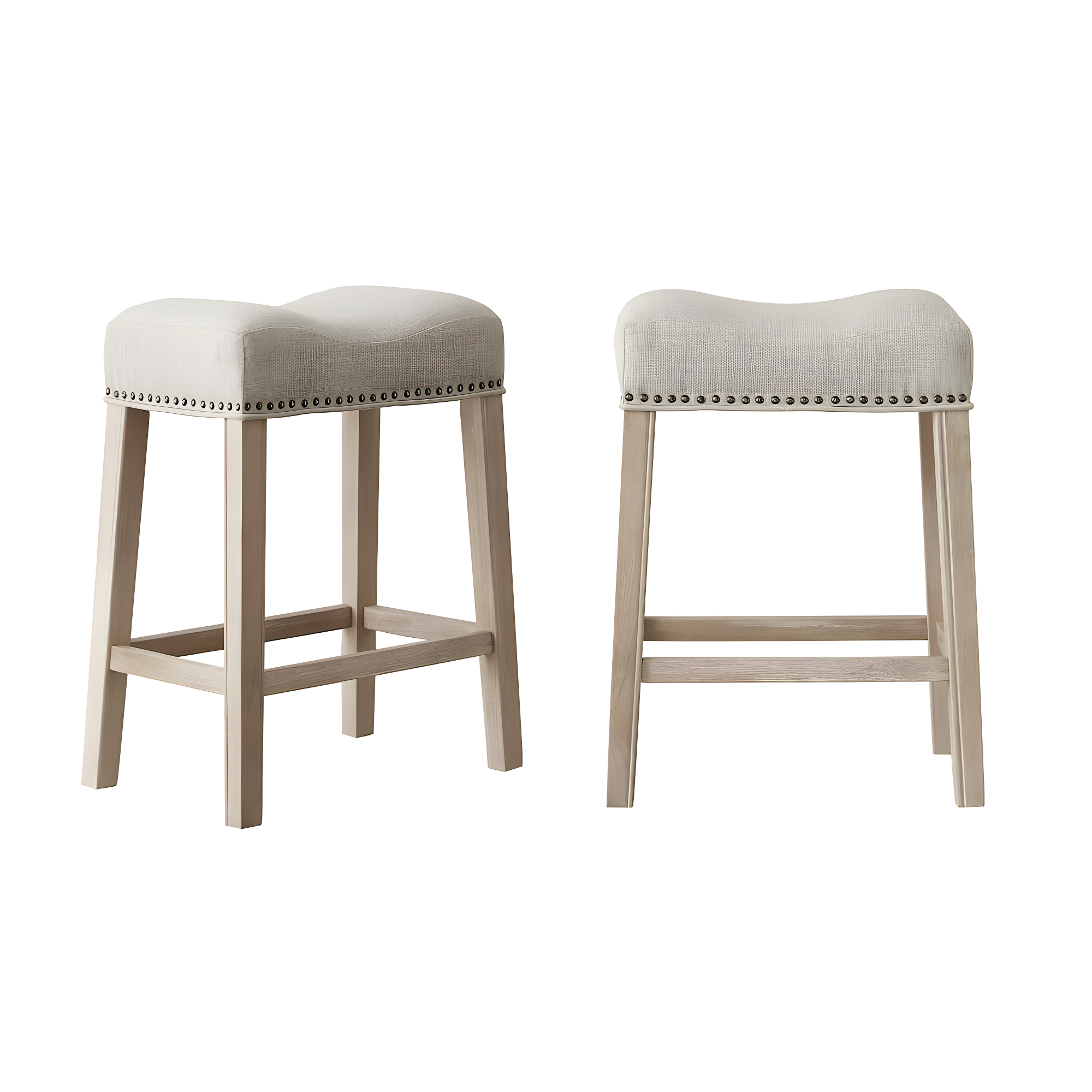 Roundhill Furniture CoCo Upholstered Backless Saddle Seat Counter Stools 24 height, Tan, Set of 2