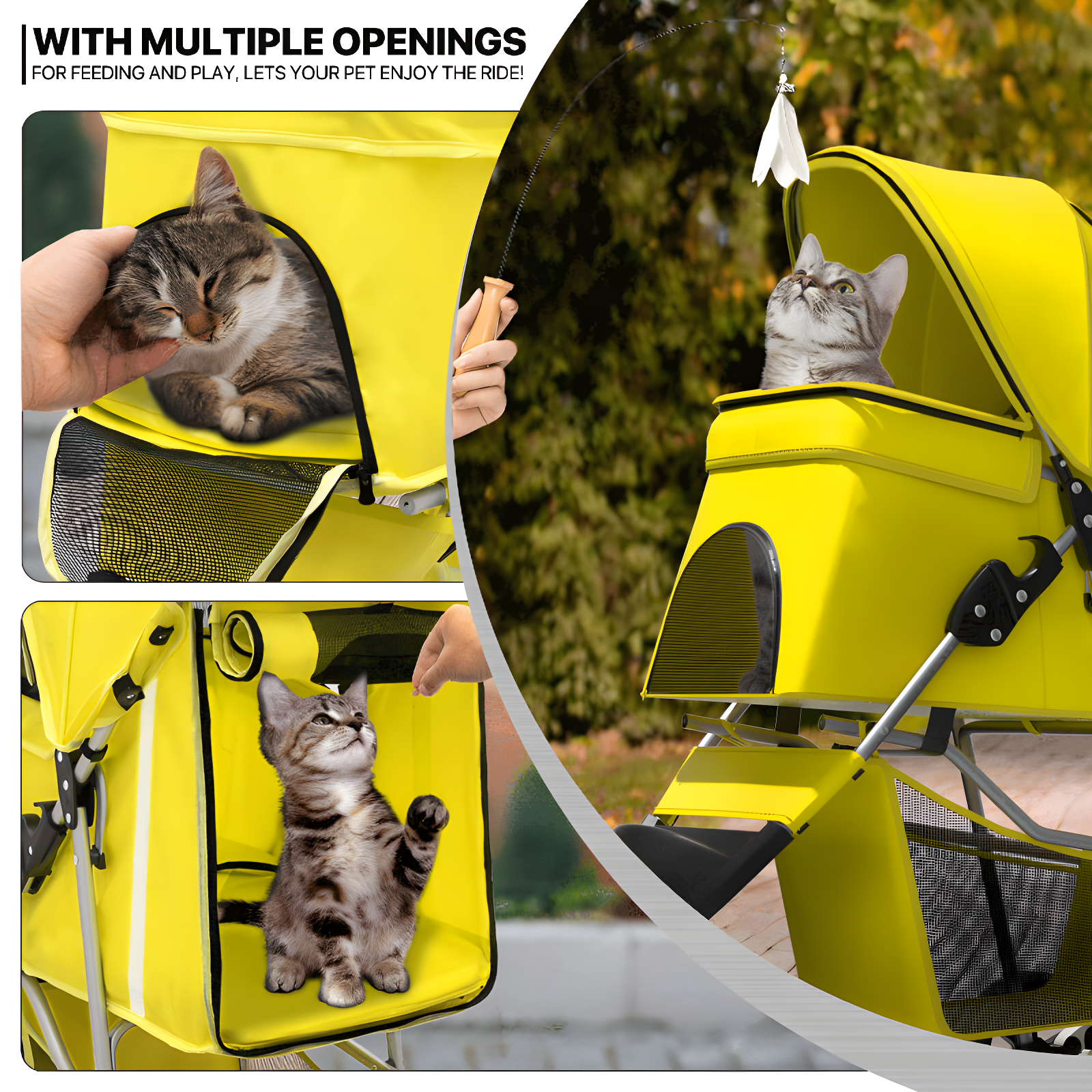 3 Wheel Folding Pet Stroller, Foldable Dog Jogger Stroller with Storage Basket, Cup Holder & Canopy
