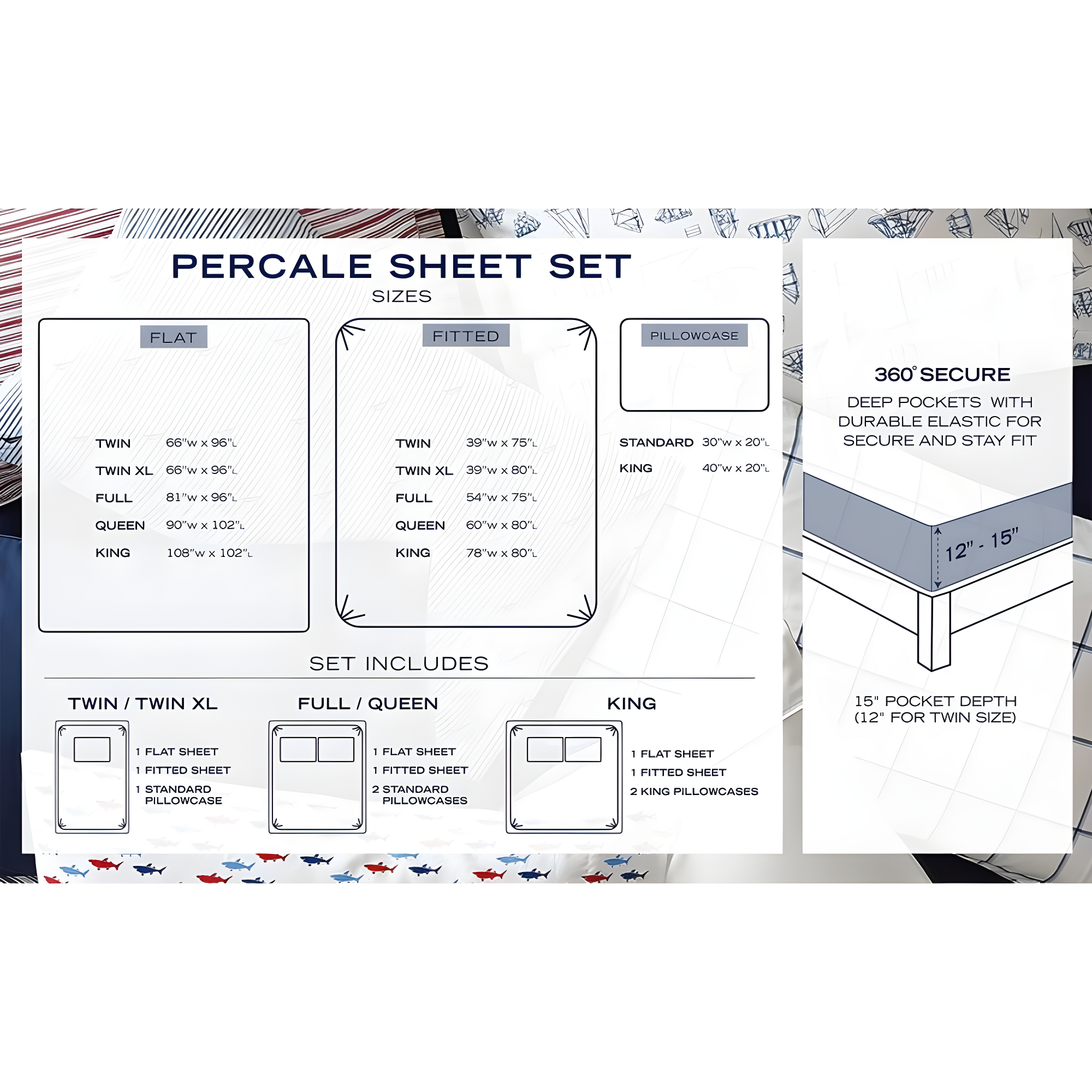 Nautica Solid Cotton Percale Sheet Sets
