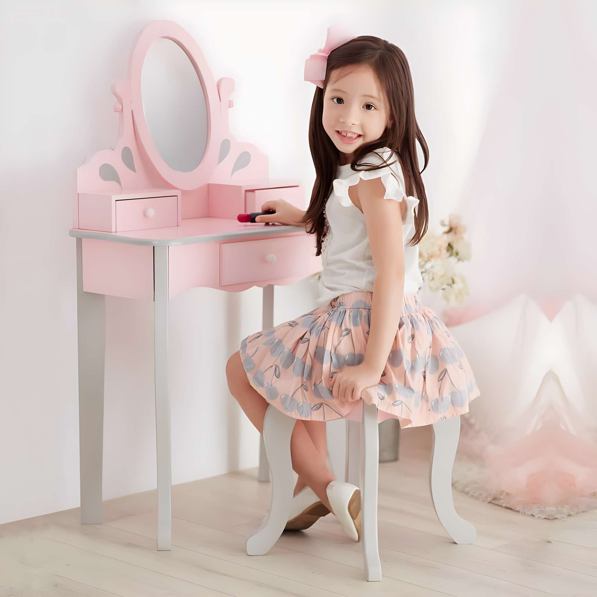 Teamson Kids Wooden Princess Rapunzel 2-pc. Vanity Set, Gray/Pink