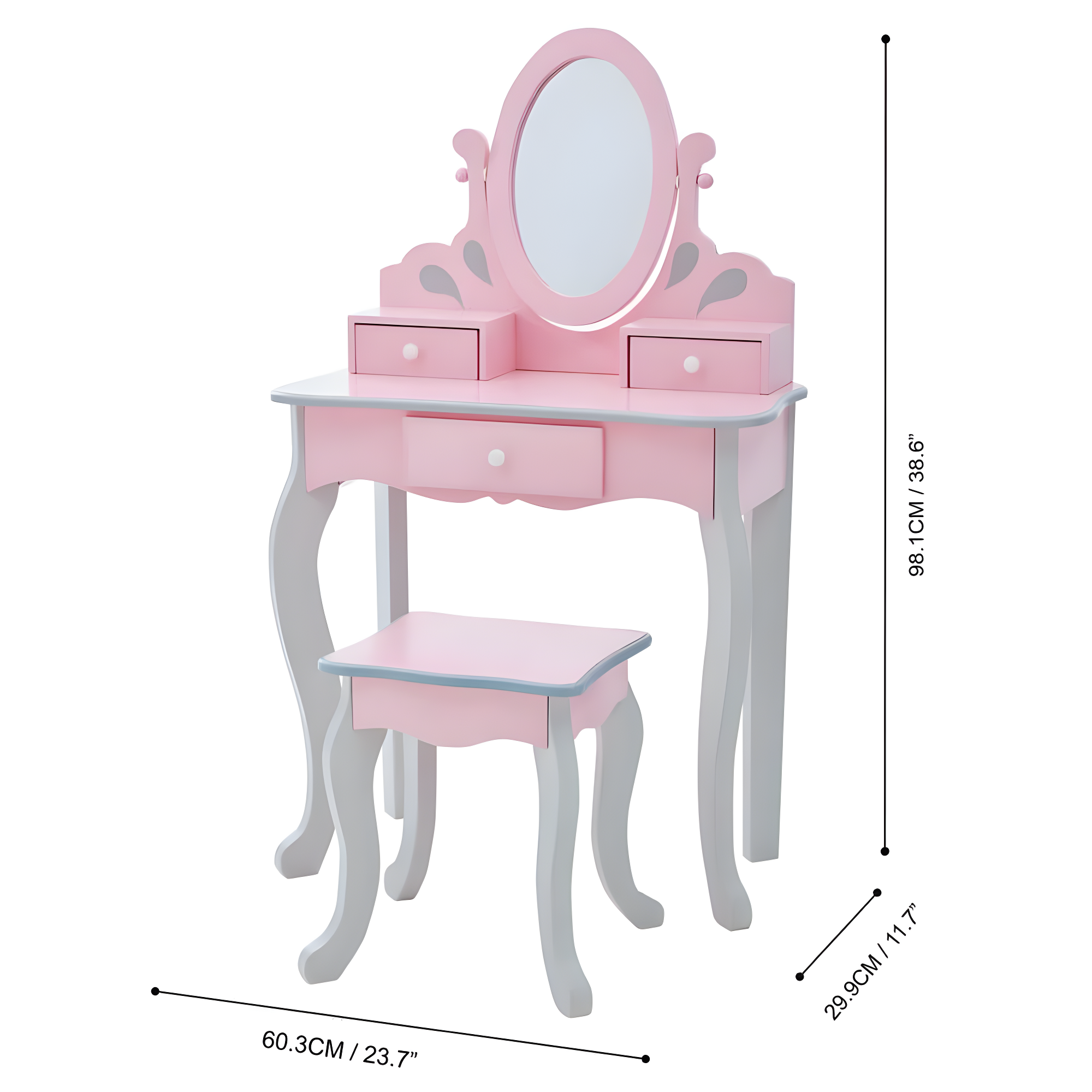 Teamson Kids Wooden Princess Rapunzel 2-pc. Vanity Set, Gray/Pink