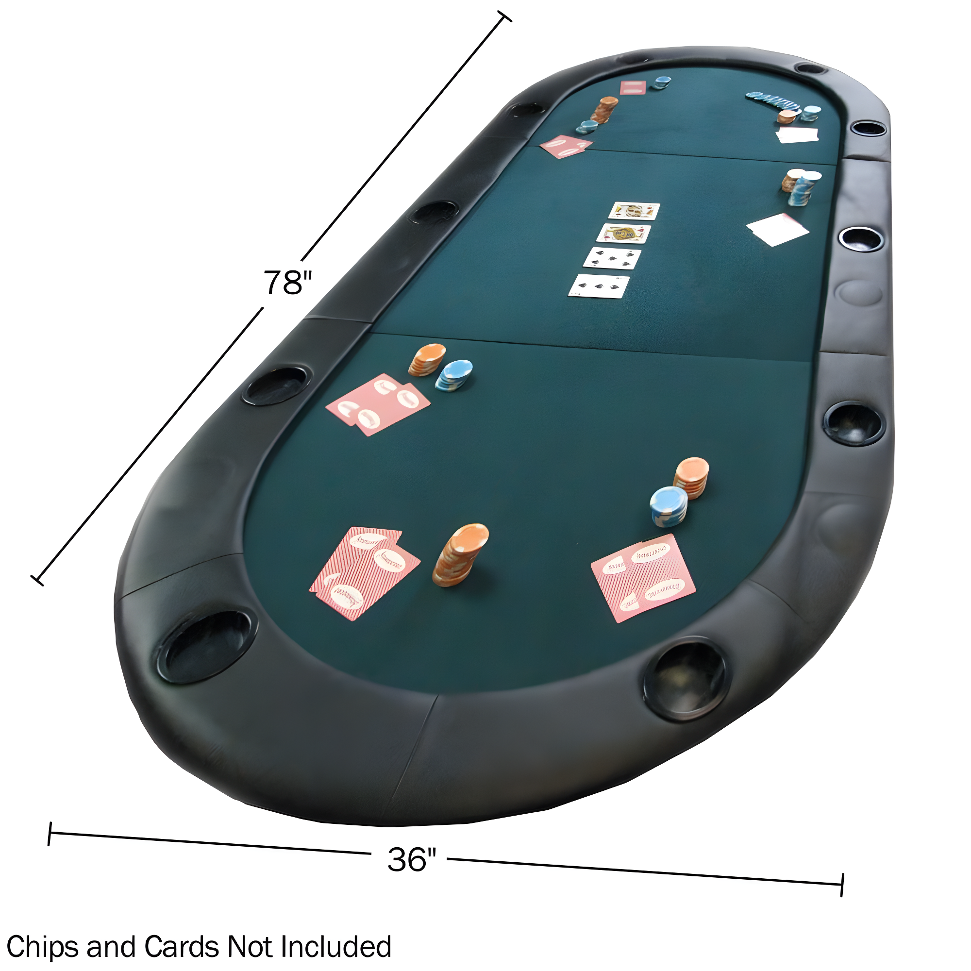 Trademark Global Texas Hold'em Folding Poker Table Top Water-Resistant Folding Mat with Cupholders and Padded Edges Seats 10 People