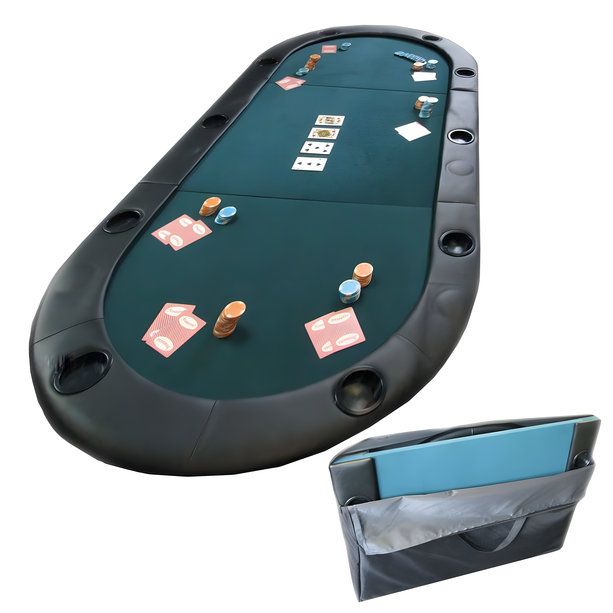 Trademark Global Texas Hold'em Folding Poker Table Top Water-Resistant Folding Mat with Cupholders and Padded Edges Seats 10 People