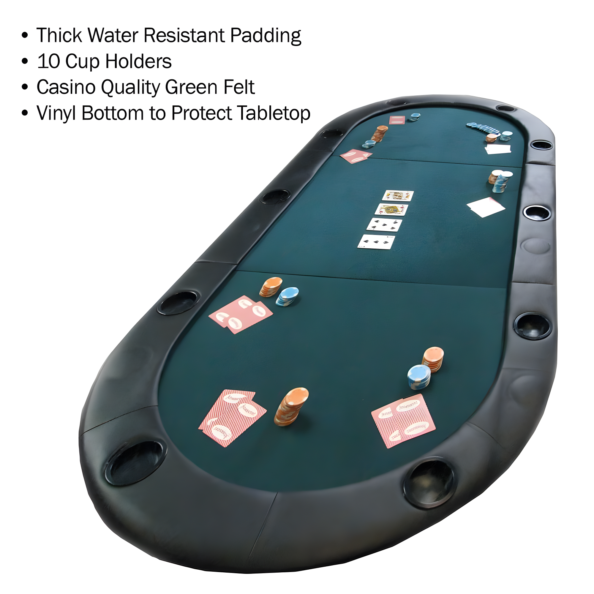 Trademark Global Texas Hold'em Folding Poker Table Top Water-Resistant Folding Mat with Cupholders and Padded Edges Seats 10 People