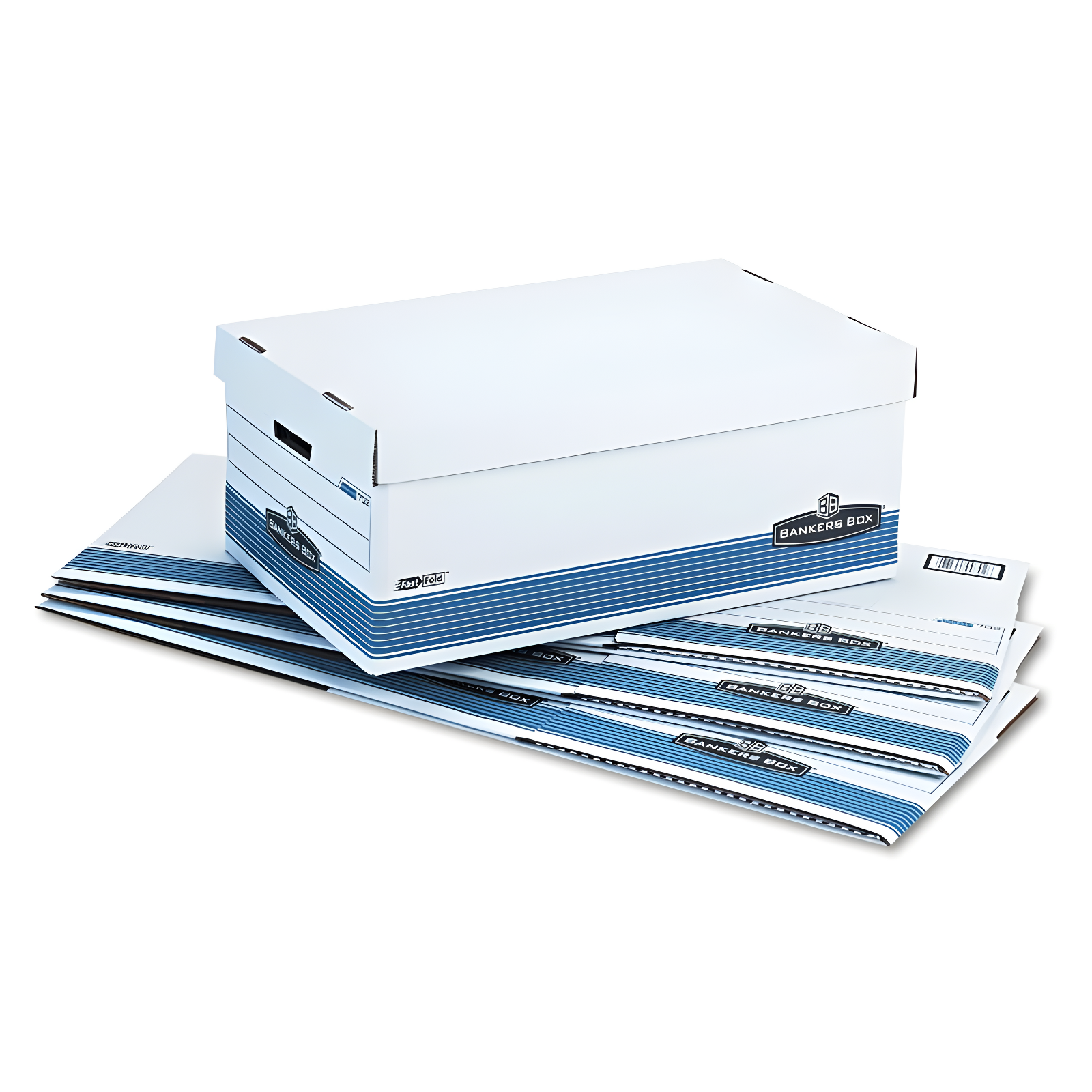 Bankers Box® FastFold Stor/File Lid Box, Legal, 15 x 24 x 10, White/Blue, 4/Ctn