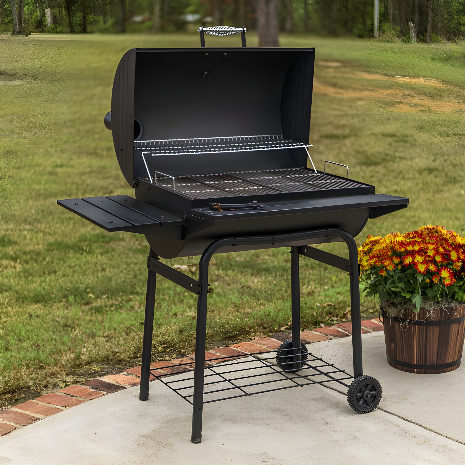 Charbroil American Gourmet 840 Barrel Charcoal Grill with Side Shelves