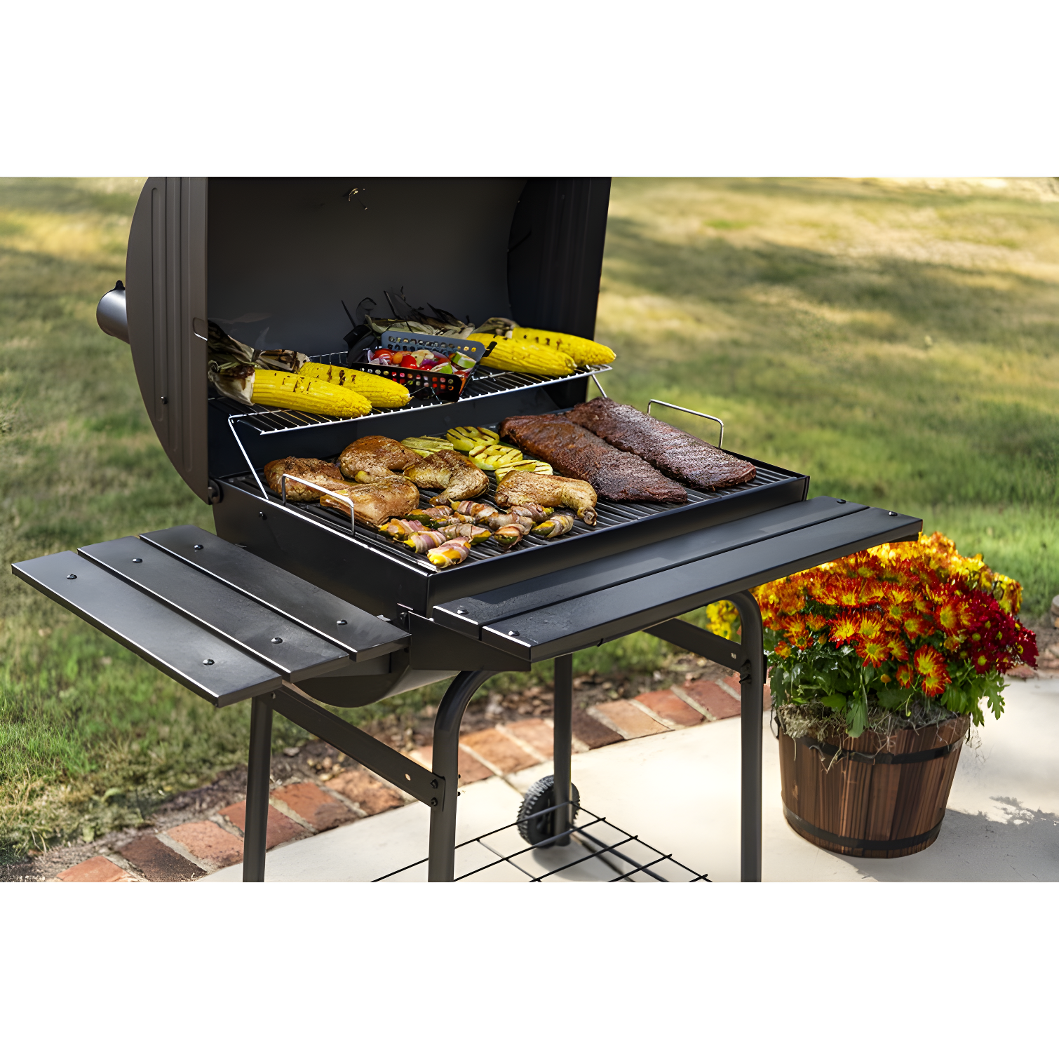 Charbroil American Gourmet 840 Barrel Charcoal Grill with Side Shelves
