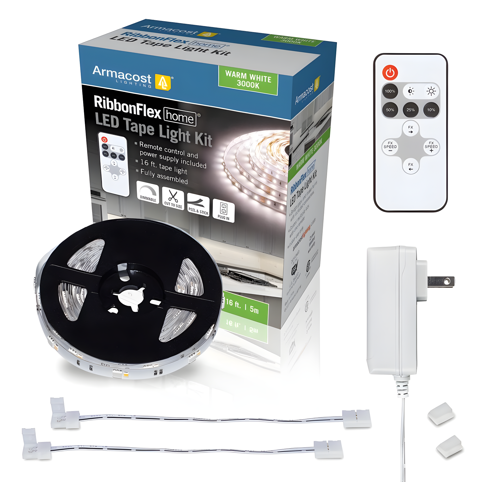 Armacost Lighting 421500 RibbonFlex Home 12V 3000K Soft White LED Strip Light Kit