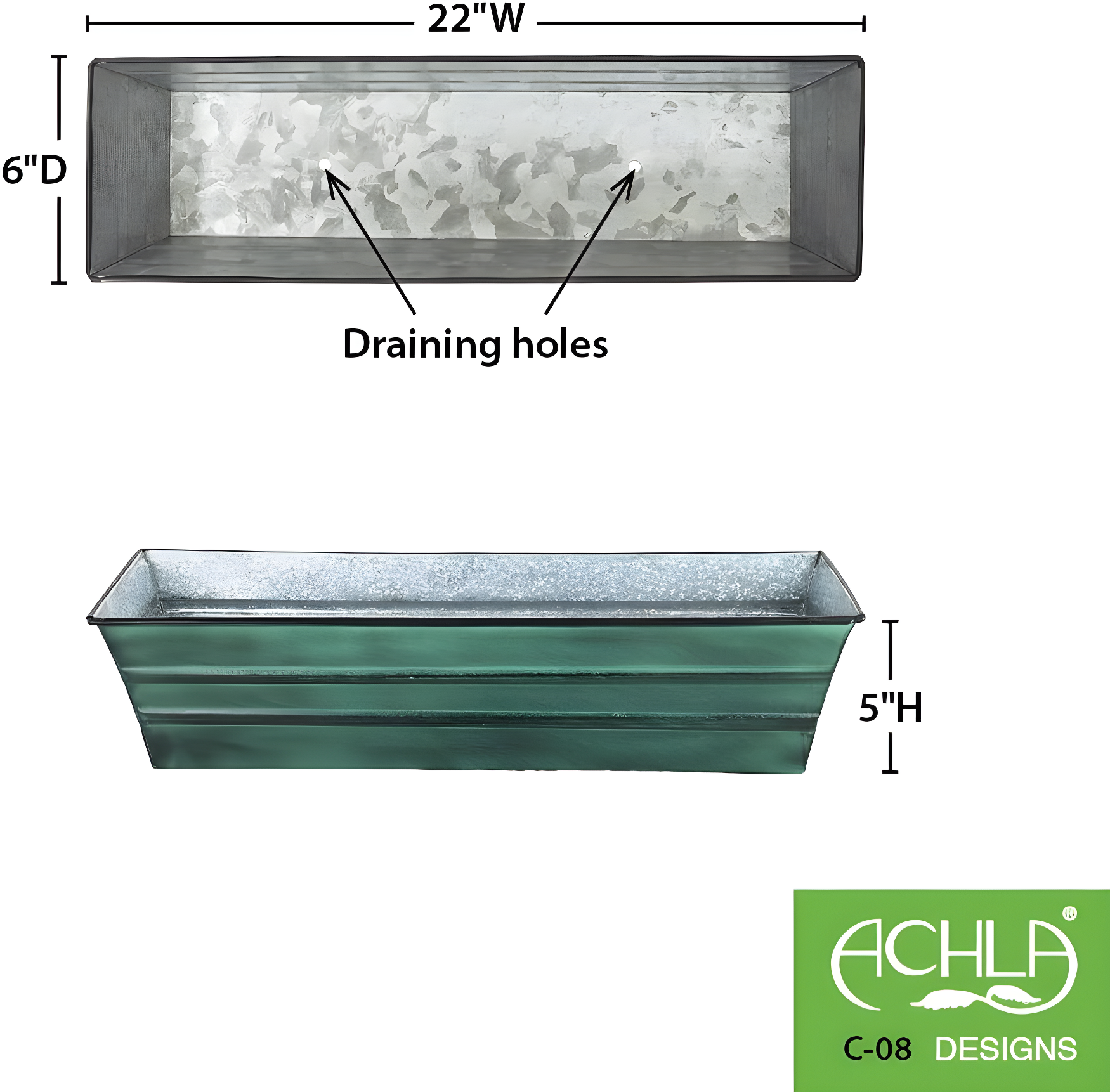 Small Galvanized Metal Rectangular Planter Box Green Patina - ACHLA Designs: Steel Decorative Container, Wall-Mountable, Easy to Clean