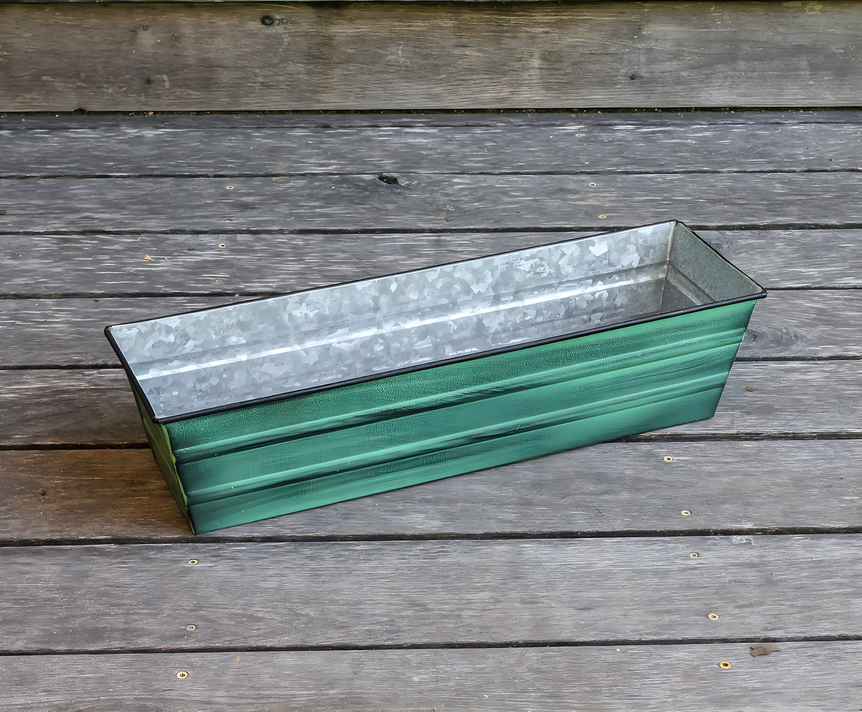 Small Galvanized Metal Rectangular Planter Box Green Patina - ACHLA Designs: Steel Decorative Container, Wall-Mountable, Easy to Clean
