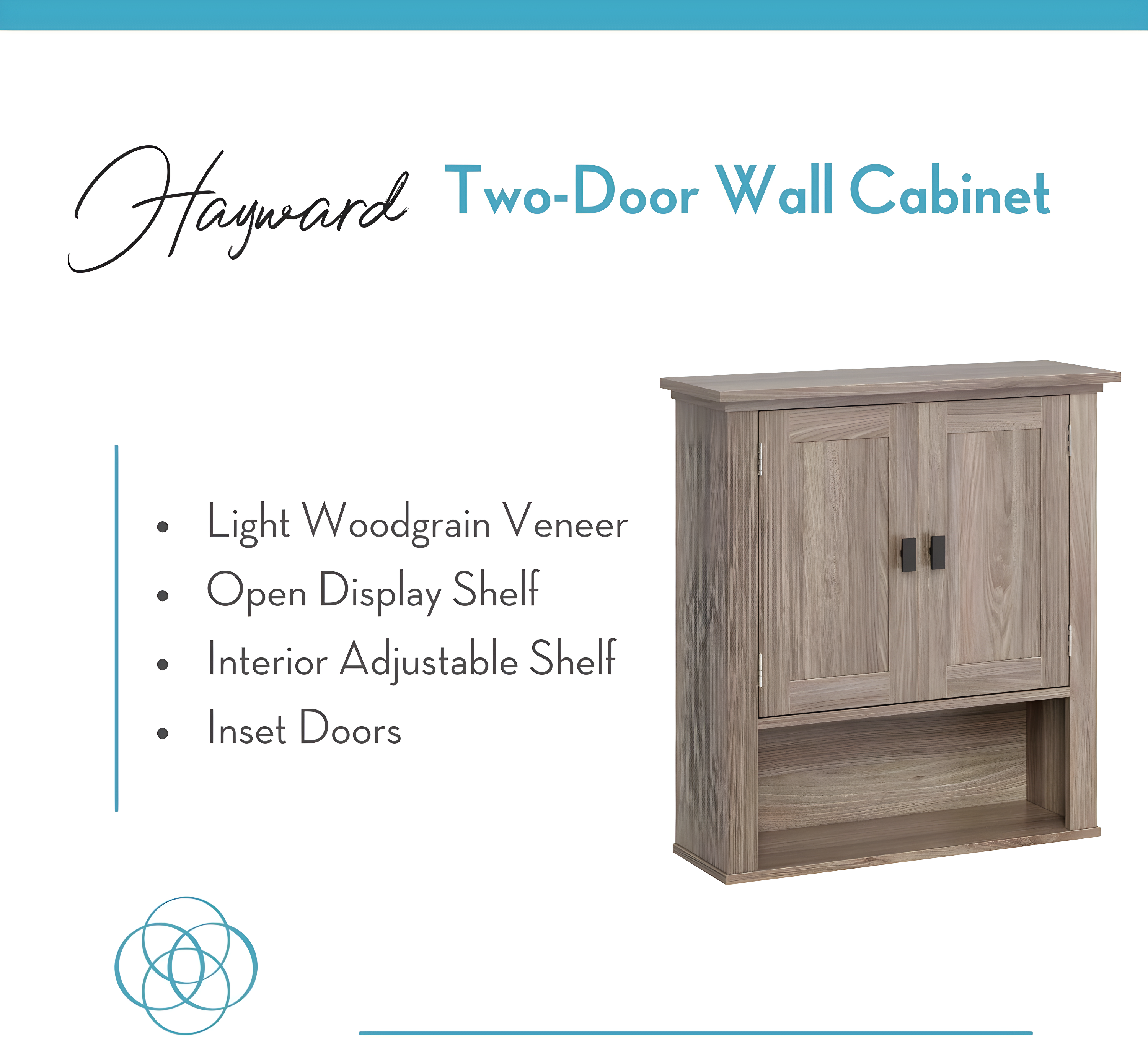 RiverRidge Hayward Two-Door Bathroom and Laundry Wall Mount Storage Medicine Cabinet with Fixed and Adjustable Shelf - Light Woodgrain: Composite Wood