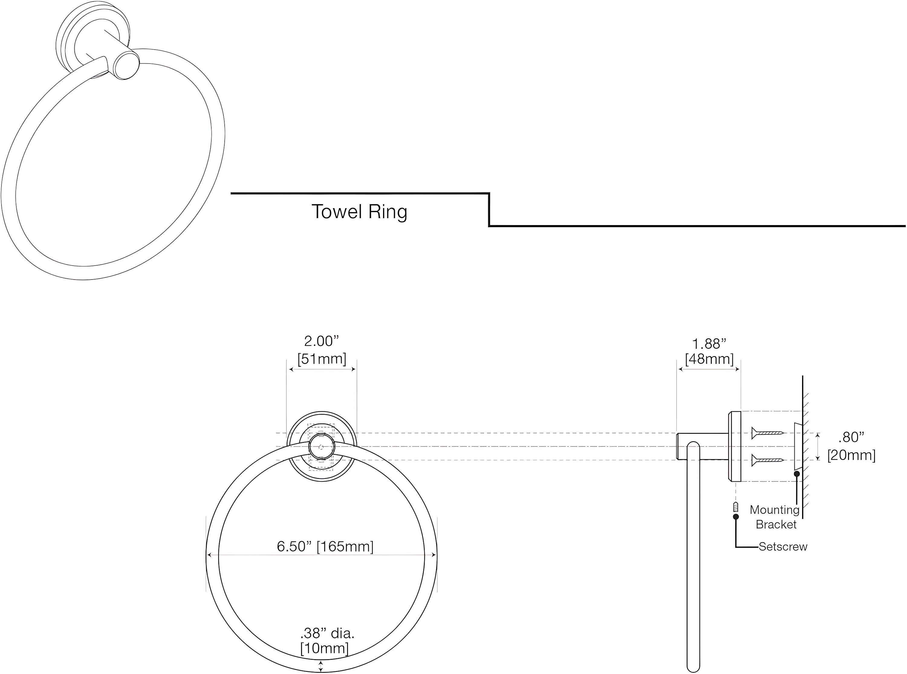 Designer II Wall Mounted 6.50" Towel Ring for Bathroom, Kitchen