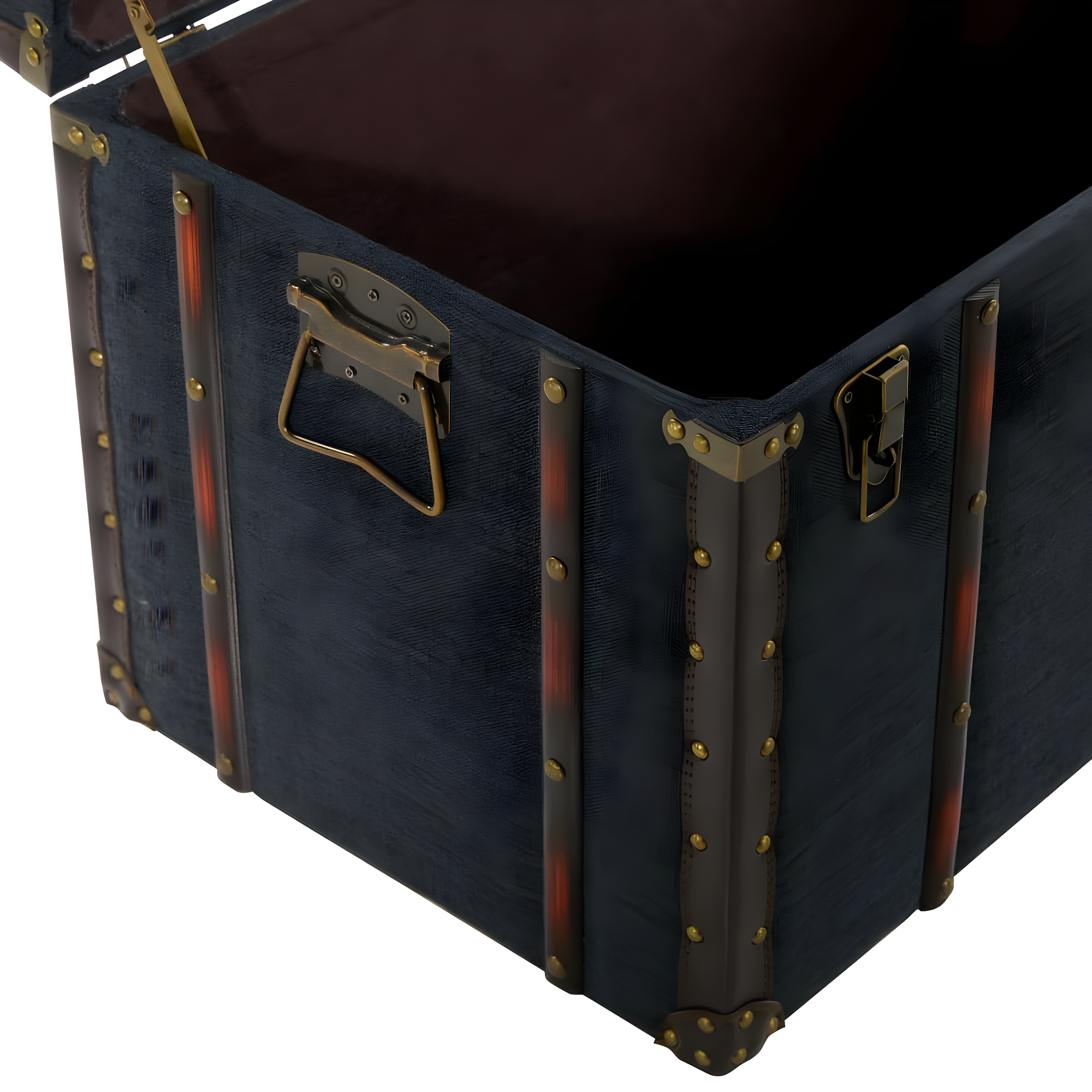 DecMode 24" x 13" Blue Linen Fabric Nesting Upholstered Trunk with Buckle Hinged Top, 3-Pieces
