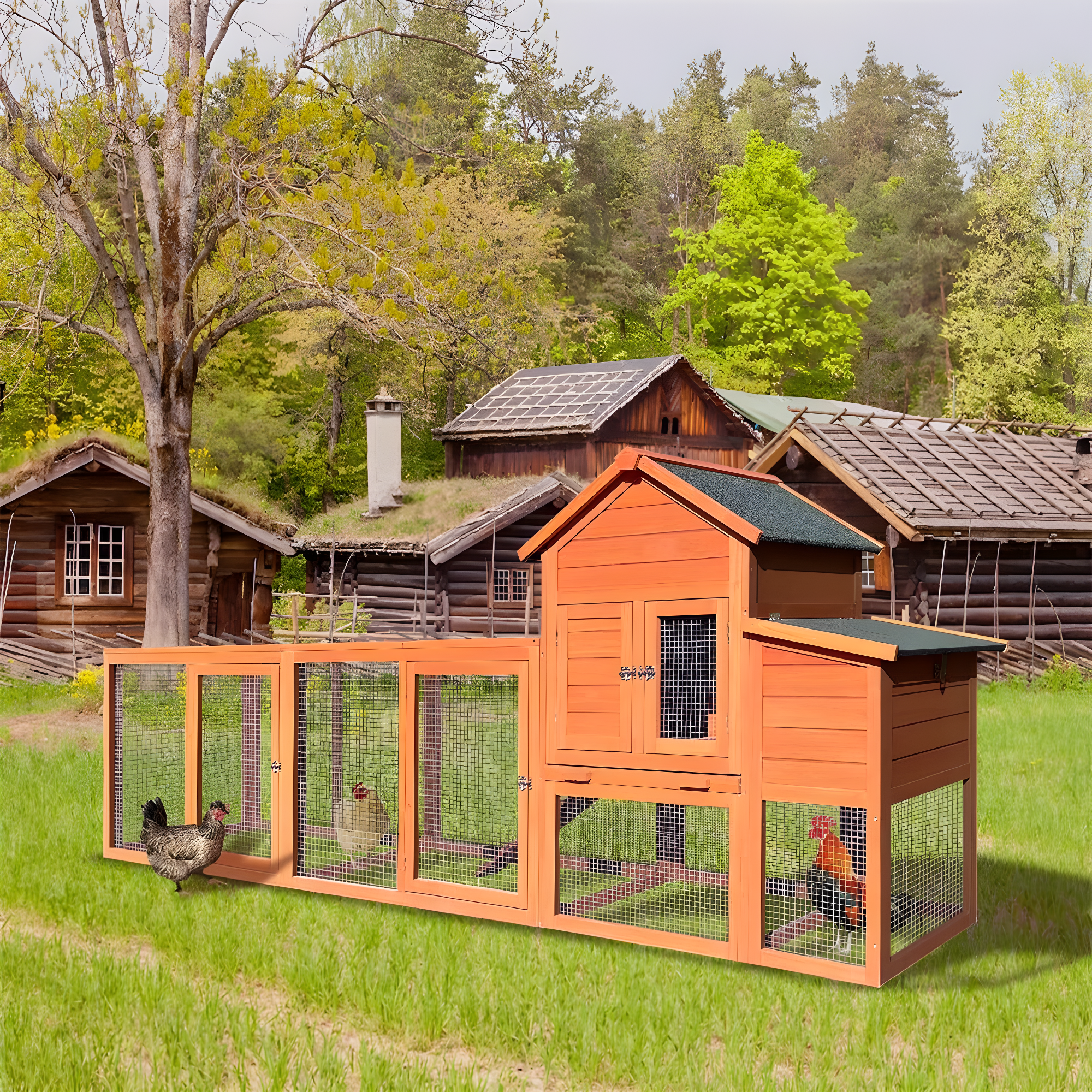 Outdoor Large Chicken Coop,Hen Run House Chicken Coops for 4-6 Chickens with Ventilation Door,Removable Tray and Ramp Garden