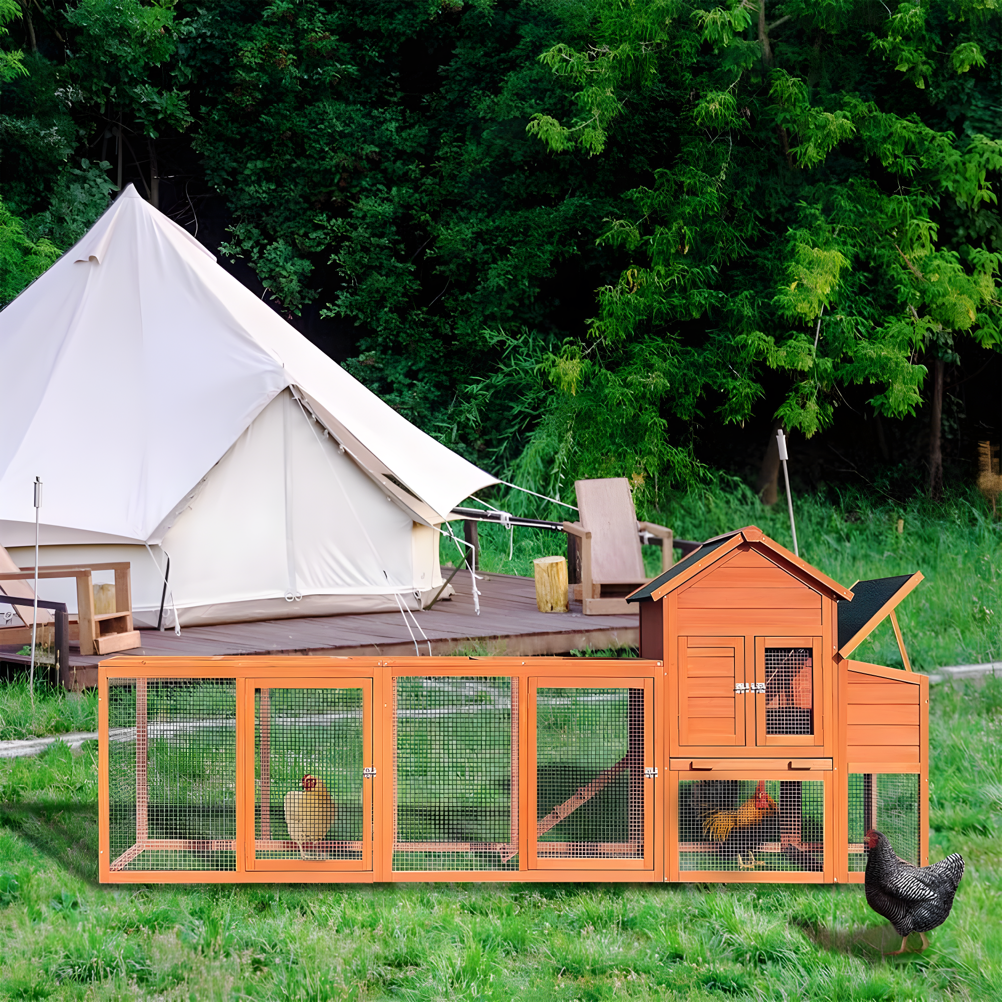 Outdoor Large Chicken Coop,Hen Run House Chicken Coops for 4-6 Chickens with Ventilation Door,Removable Tray and Ramp Garden