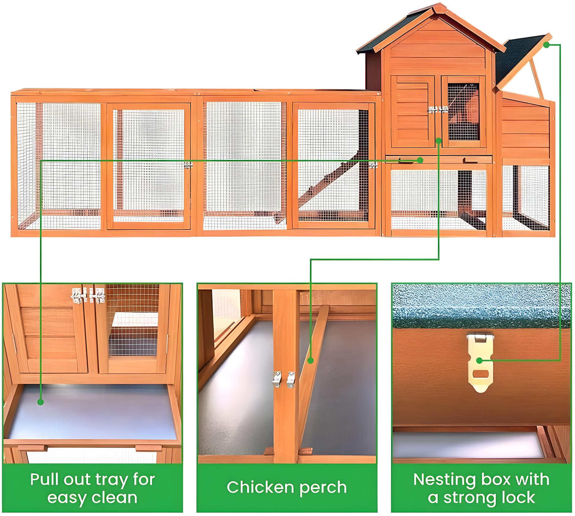 Outdoor Large Chicken Coop,Hen Run House Chicken Coops for 4-6 Chickens with Ventilation Door,Removable Tray and Ramp Garden
