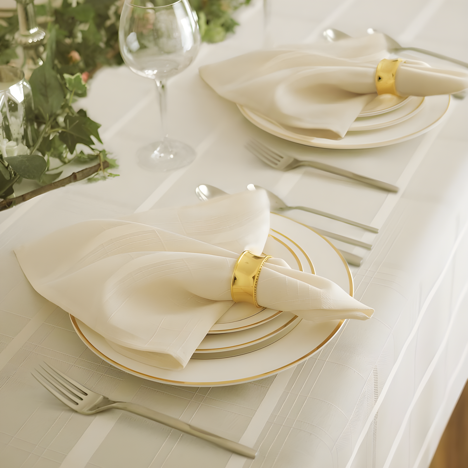 Elegance Plaid Stain & Water Resistant Tablecloth - 60" x 84" Rectangle - Beige - Elrene Home Fashions